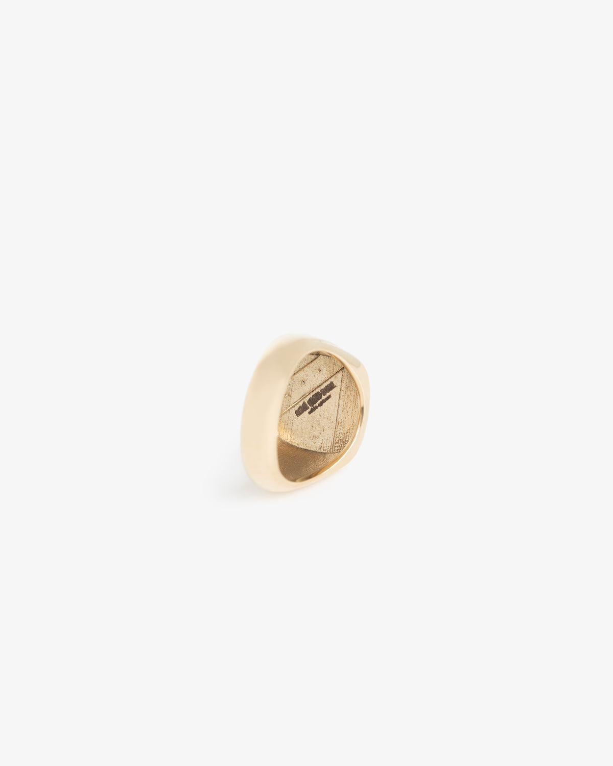 14Kt Gold Diamond Signet Ring with engraved geometric design, photographed on a plain white background.