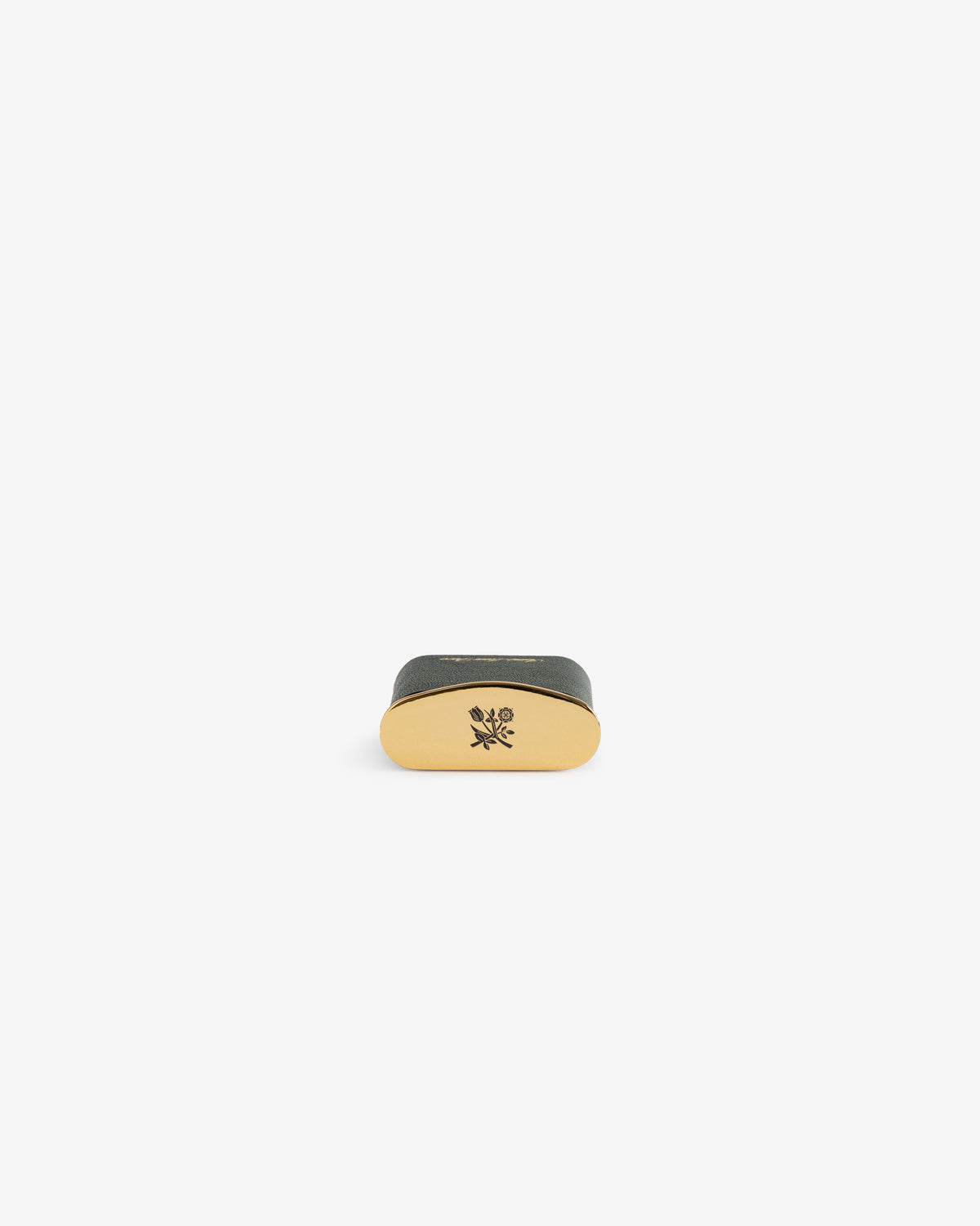 Queens Crest Leather Portable Ashtray, gold and black with a floral emblem, shown on a plain white background.