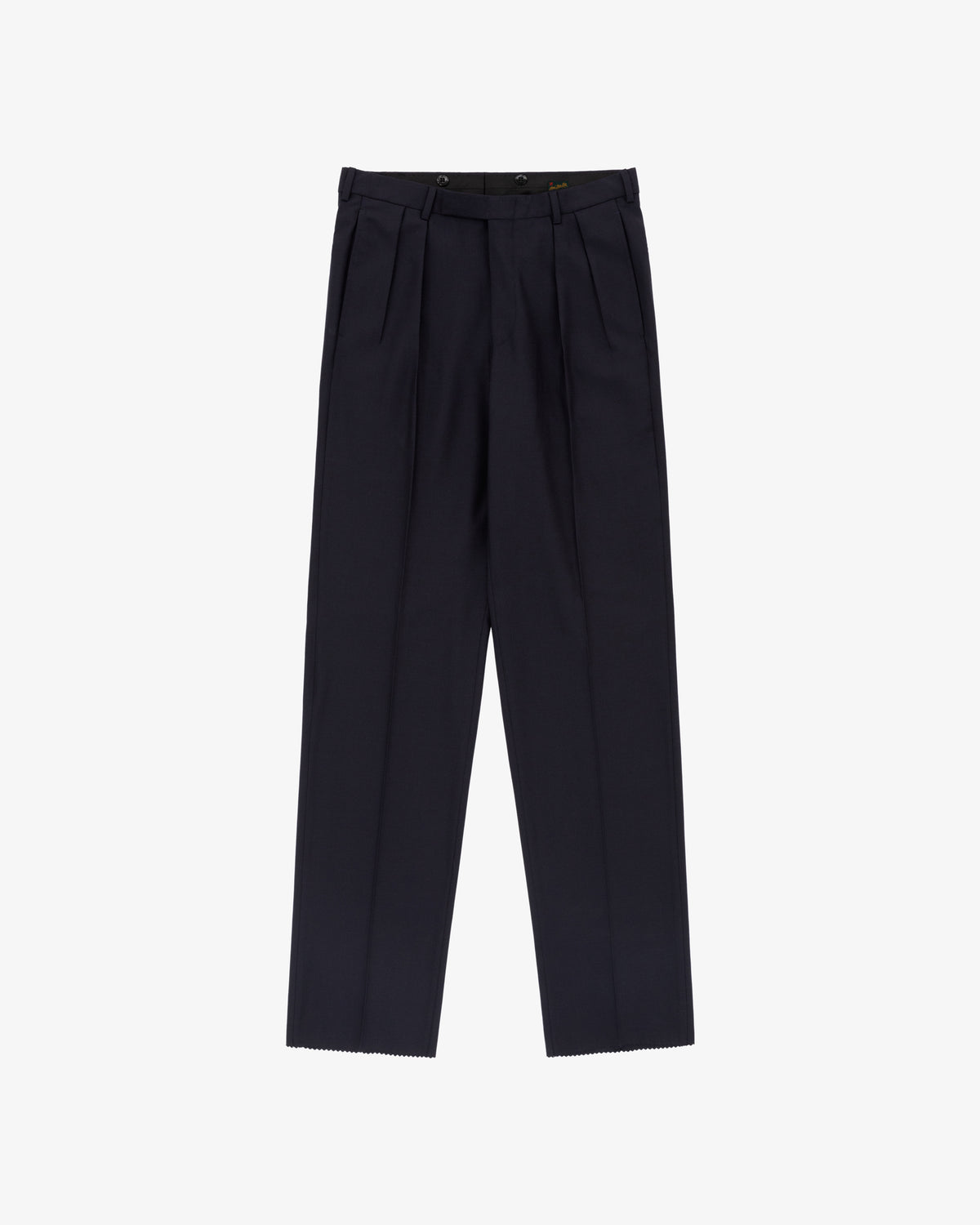 Tropical Wool Suit Trouser in navy blue with a high waist and straight legs, shown on a white background.