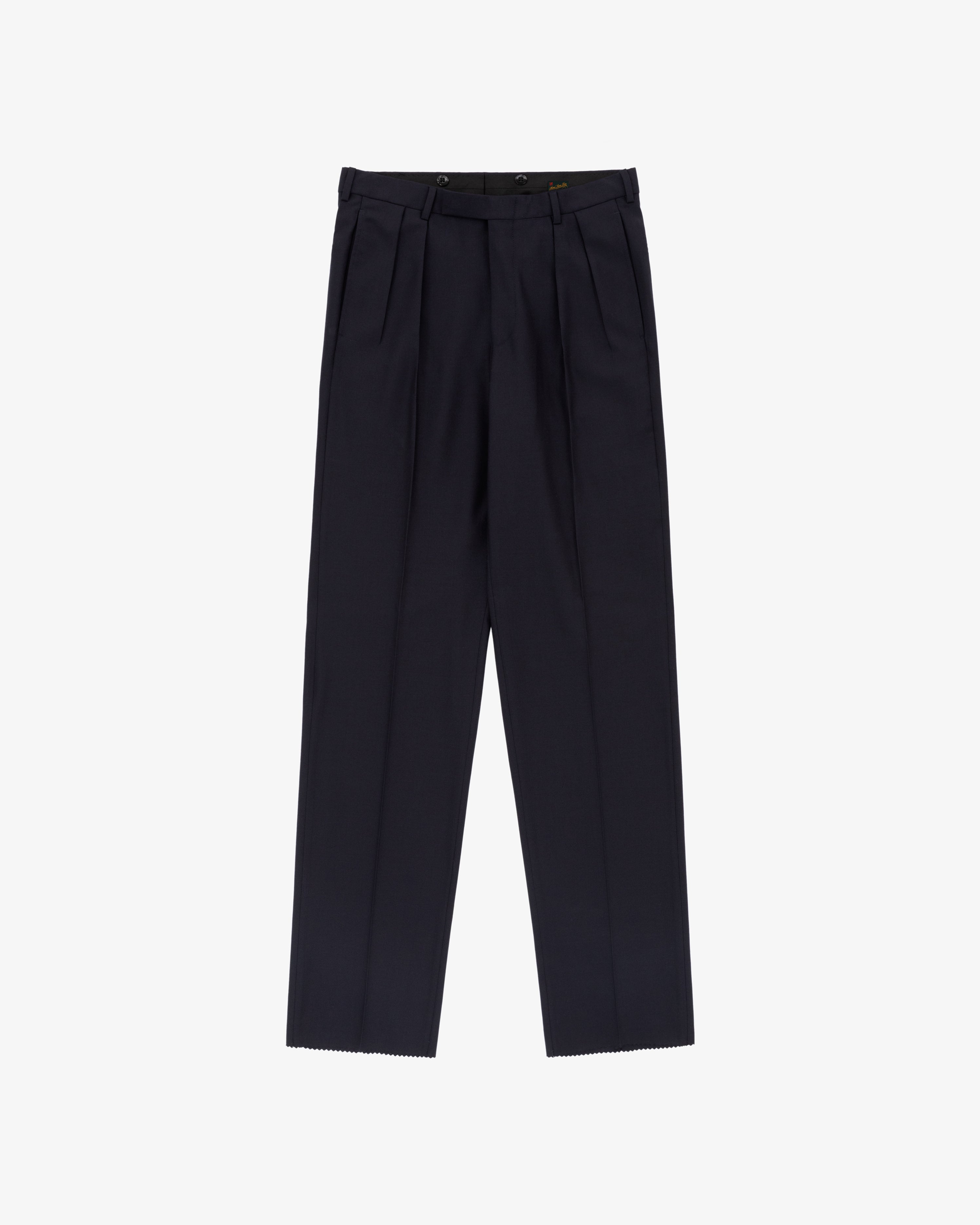 Tropical Wool Suit Trouser in navy blue with a high waist and straight legs, shown on a white background.