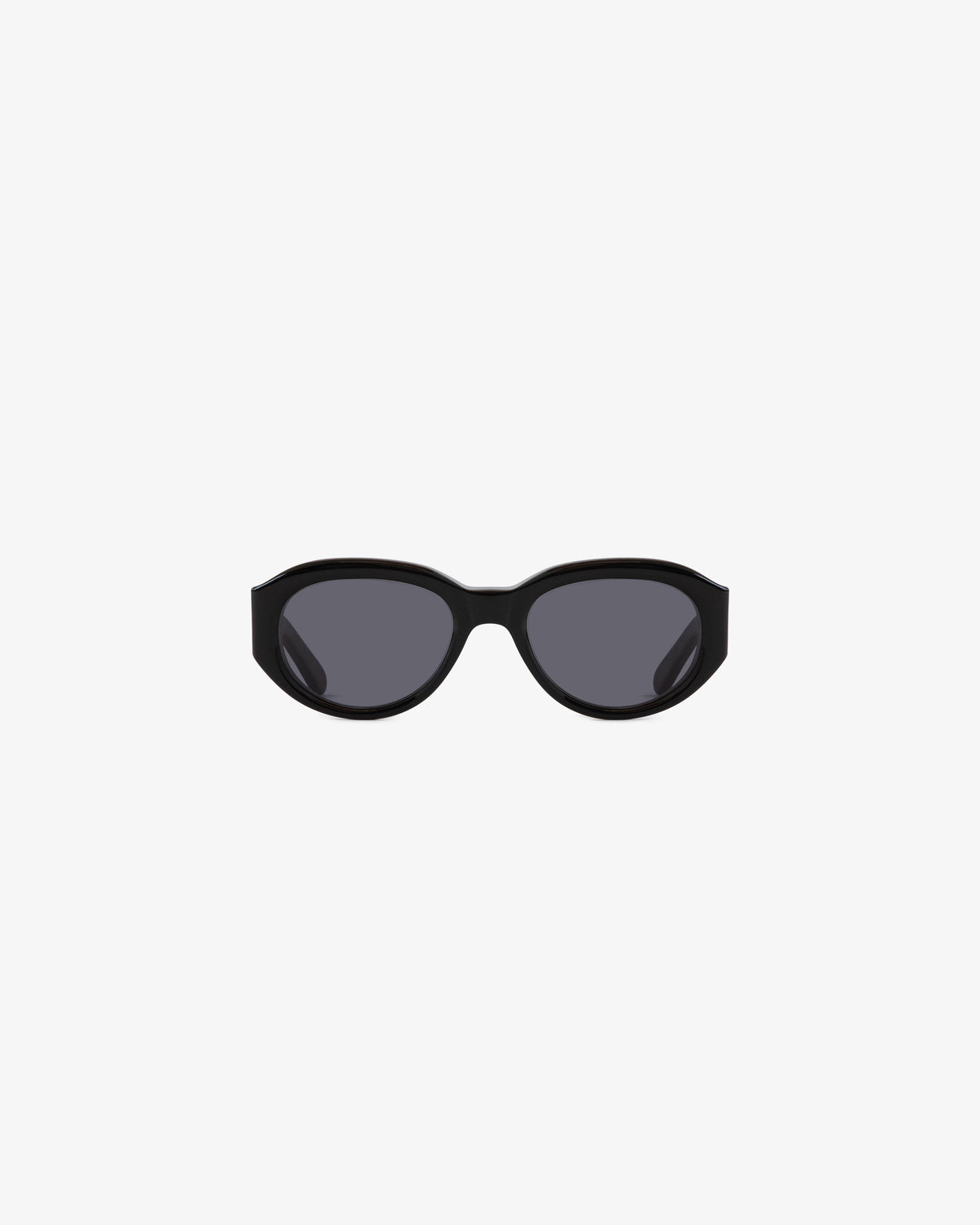 Jackie O Sunglasses—black oval frames with dark lenses on a plain white background.