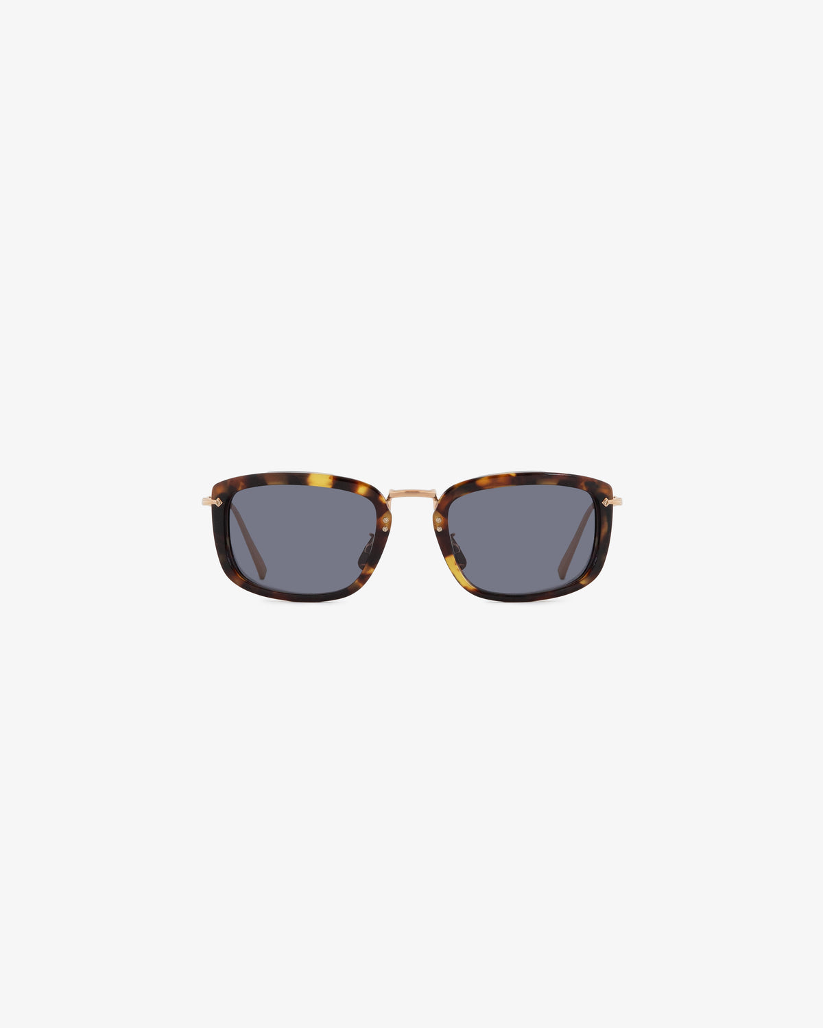 Ace Sunglasses feature rectangular dark lenses, tortoiseshell frames, and slim gold temples on a white background.