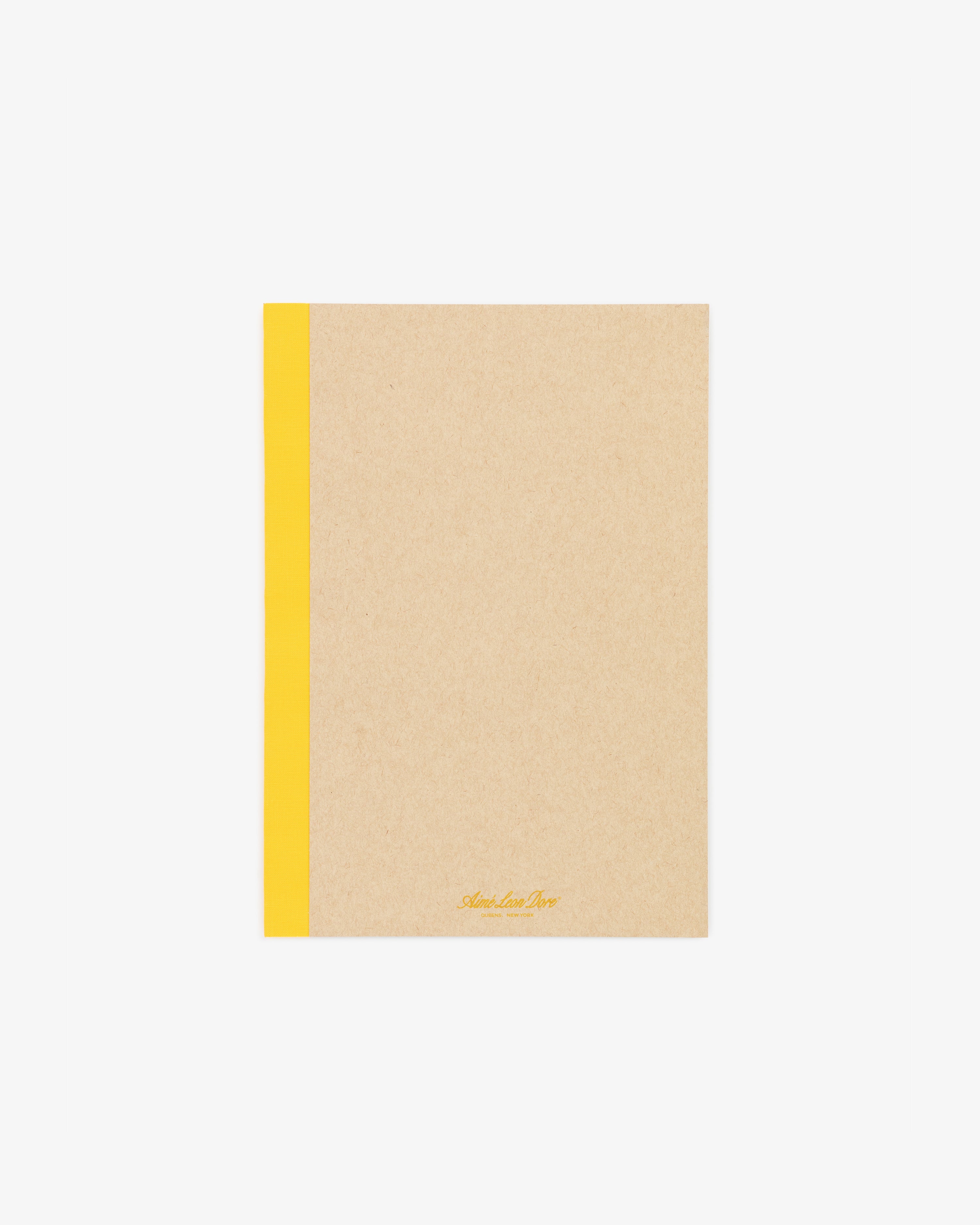 A Notebook 3-Pack with brown covers and yellow spines, viewed from above on a white background.