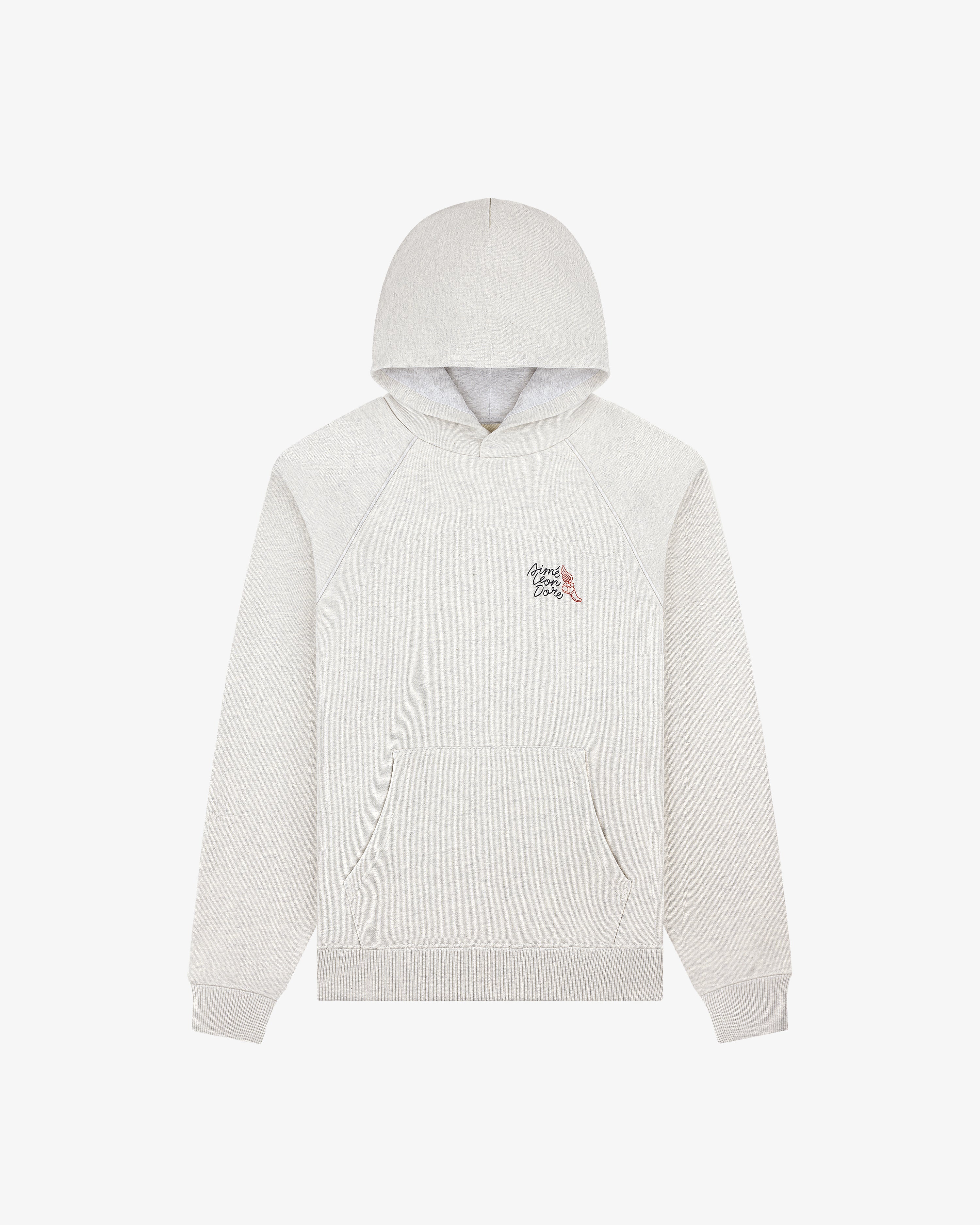 Wingfoot Track Hoodie in light gray with small embroidered chest graphic and text, shown on a white background.