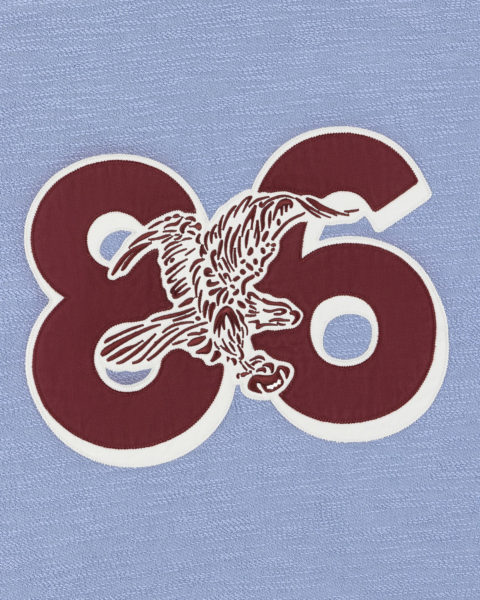 Legacy Slub Football Jersey: Maroon #86, white outline, flying eagle on light blue textured background.