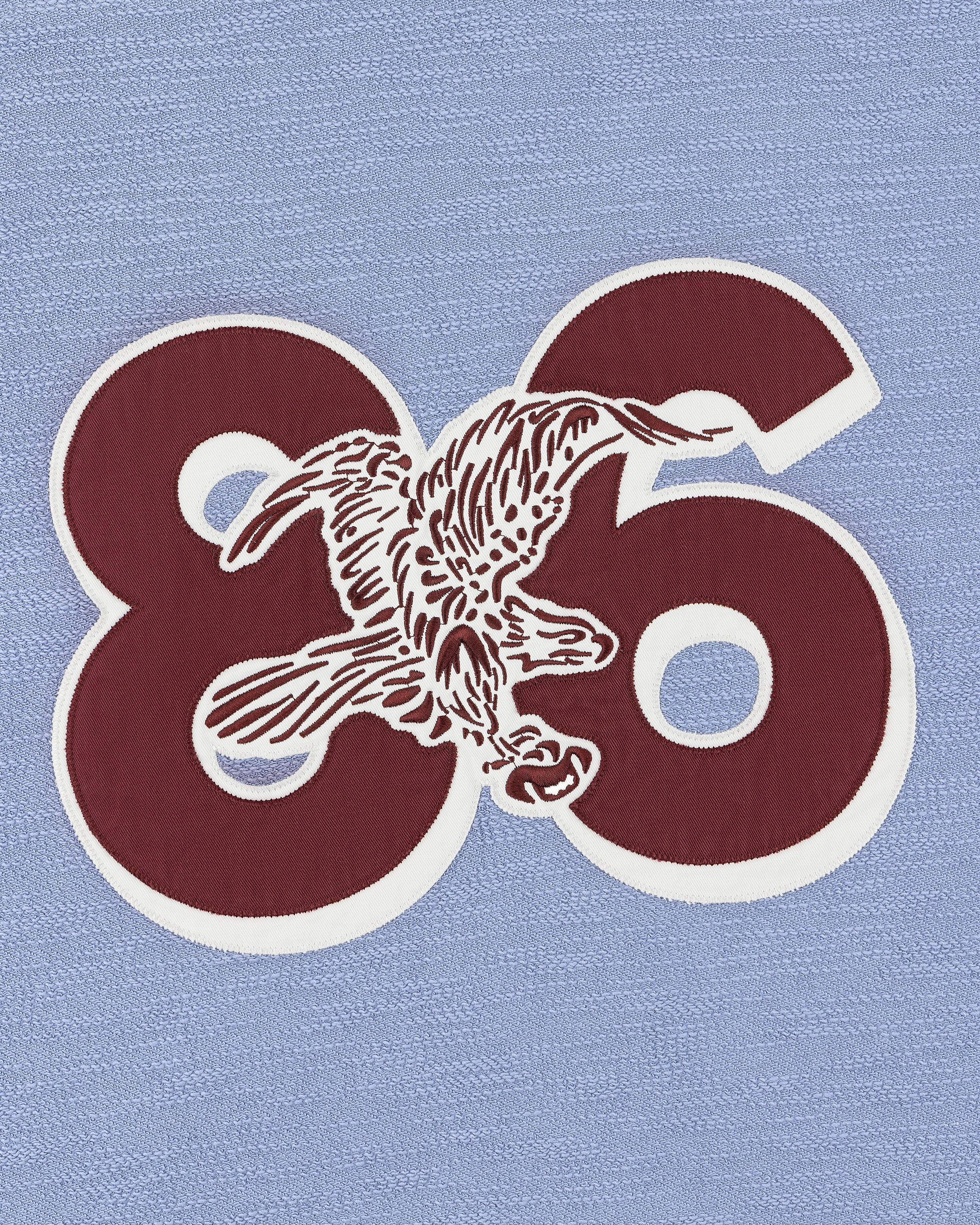 Legacy Slub Football Jersey: Maroon #86, white outline, flying eagle on light blue textured background.