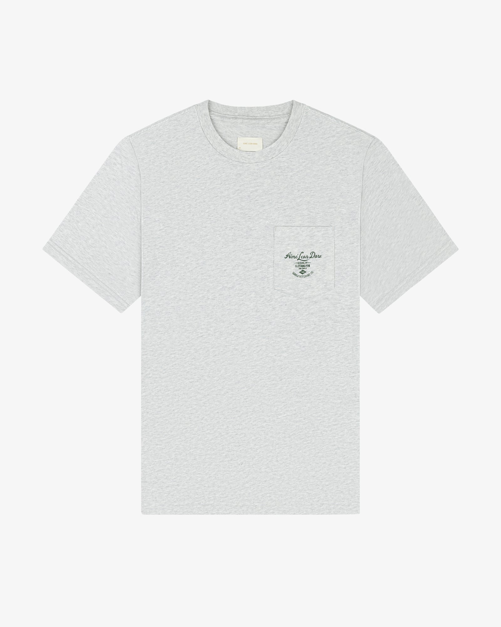 General Store Pocket Tee: light gray, short sleeves, small chest pocket with subtle black text and graphic.
