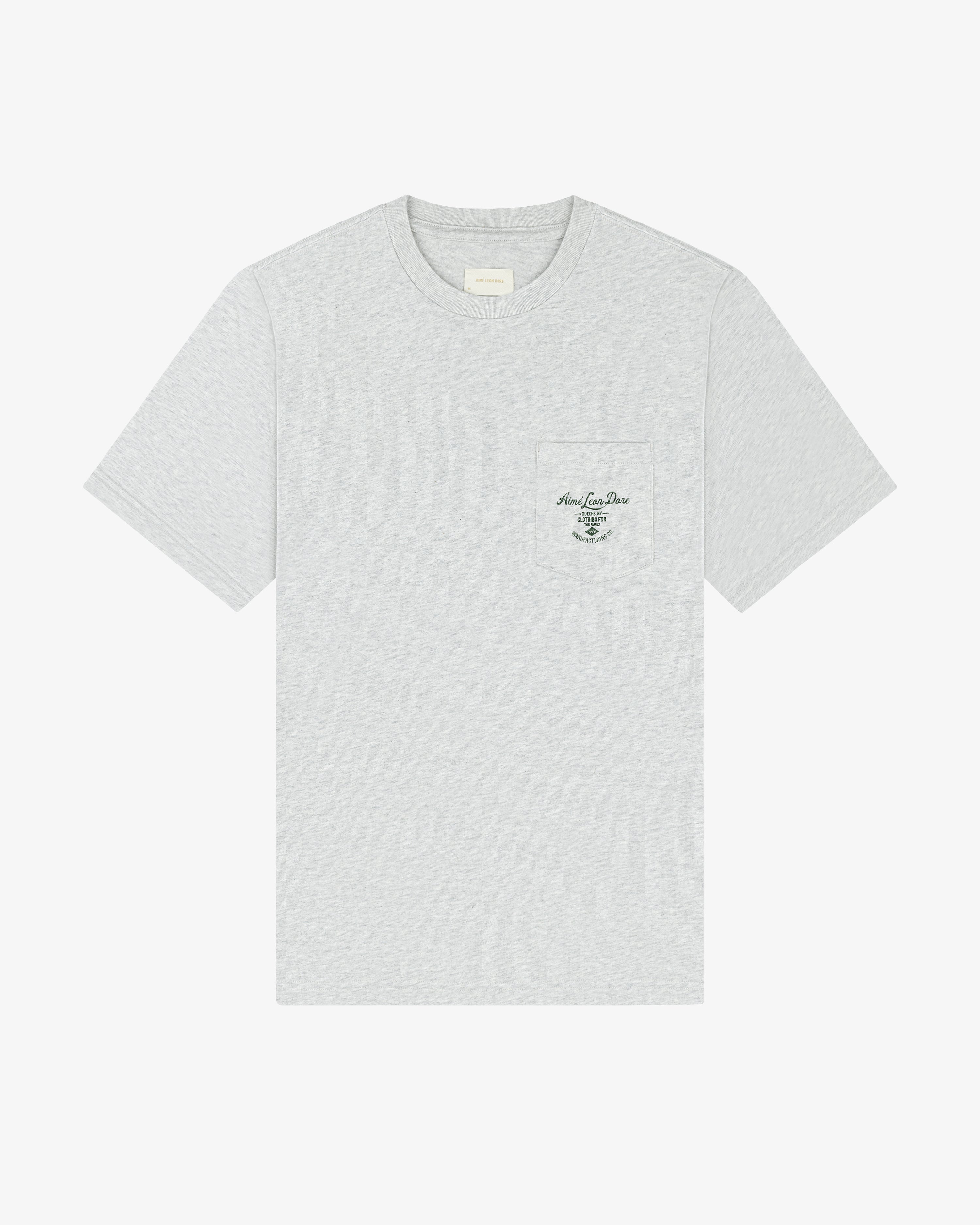 General Store Pocket Tee: light gray, short sleeves, small chest pocket with subtle black text and graphic.