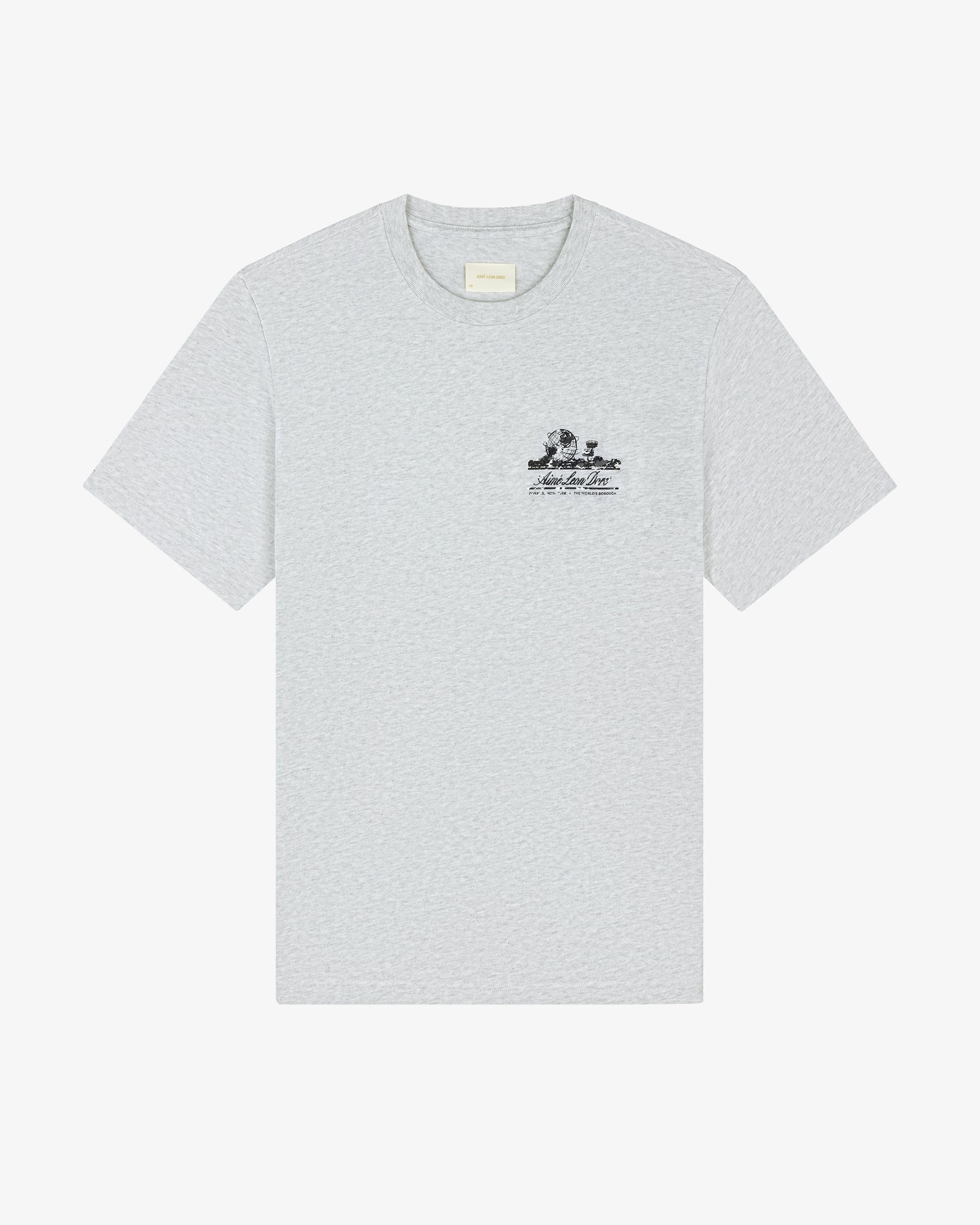 Camo Unisphere Tee: Light gray short-sleeve shirt with a small black graphic and text on upper left chest.