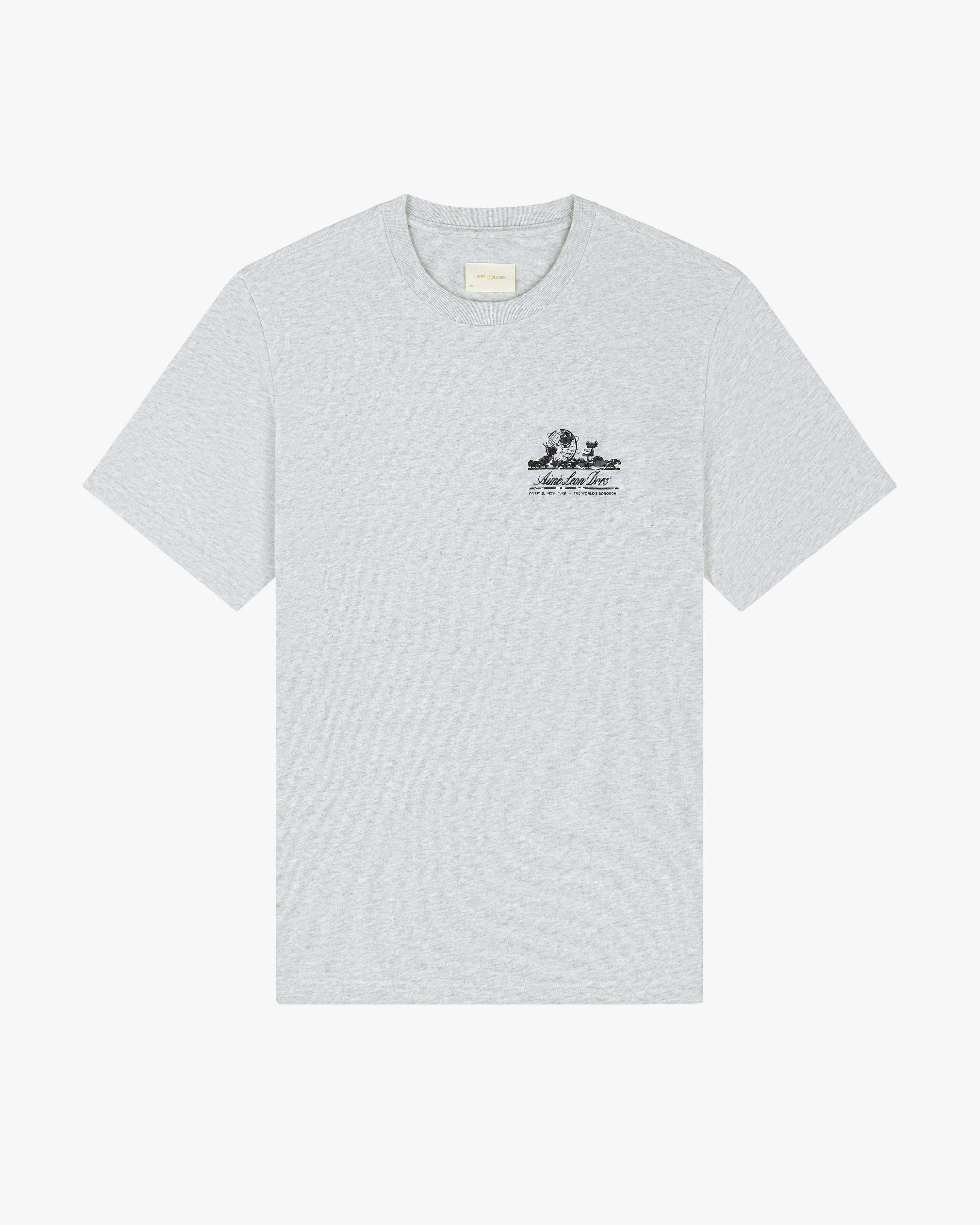 Camo Unisphere Tee: Light gray short-sleeve shirt with a small black graphic and text on upper left chest.