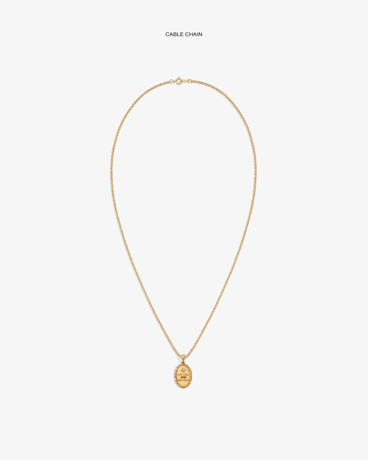14Kt Gold Love Poem Pendant on a cable chain, featuring an engraved oval design, shown on a white background.