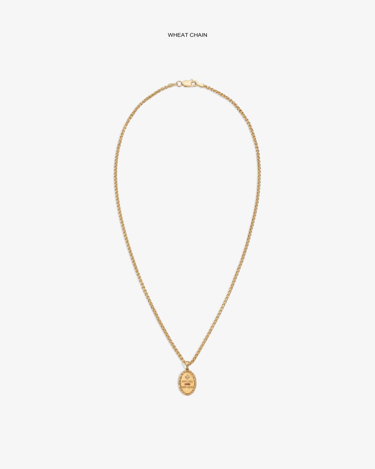 14Kt Gold Love Poem Pendant on a wheat chain, showcased against a plain white background.