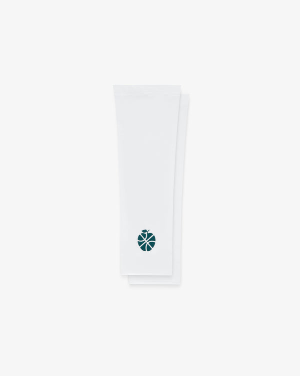 ALD / New Balance SONNY NY Compression Sleeves shown on a plain white background with a small green pomegranate icon.