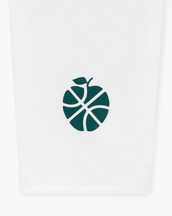 Dark green ALD/New Balance SONNY NY Compression Sleeves with a basketball-apple logo on white fabric.