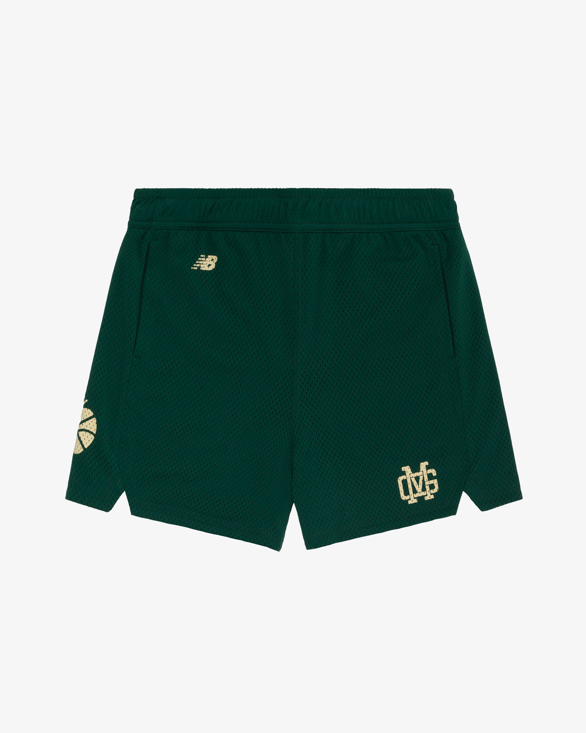 ALD / New Balance SONNY NY Gym Short in dark green with gold logos and OVO monogram on each leg.