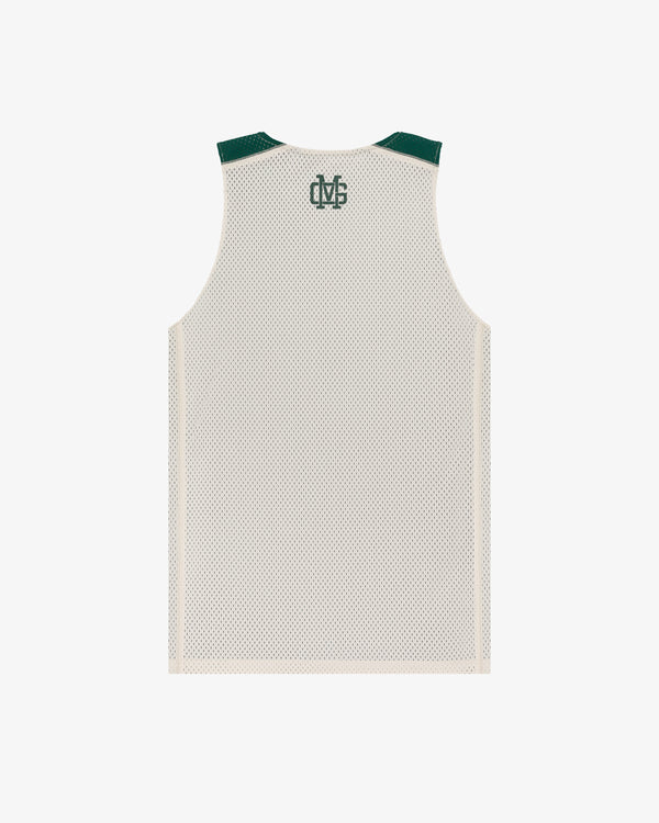 ALD / New Balance SONNY NY Reversible Jersey: white mesh tank with green shoulder accents and back neck logo.