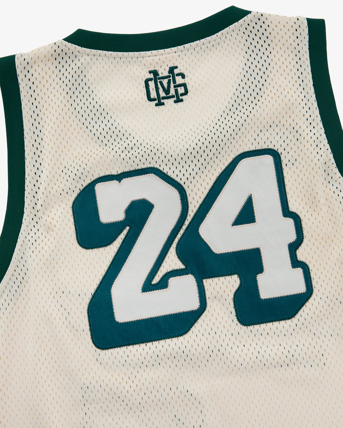 ALD/New Balance SONNY NY IFTB Jersey: white basketball jersey, green trim, number 24, MVS logo above the number.