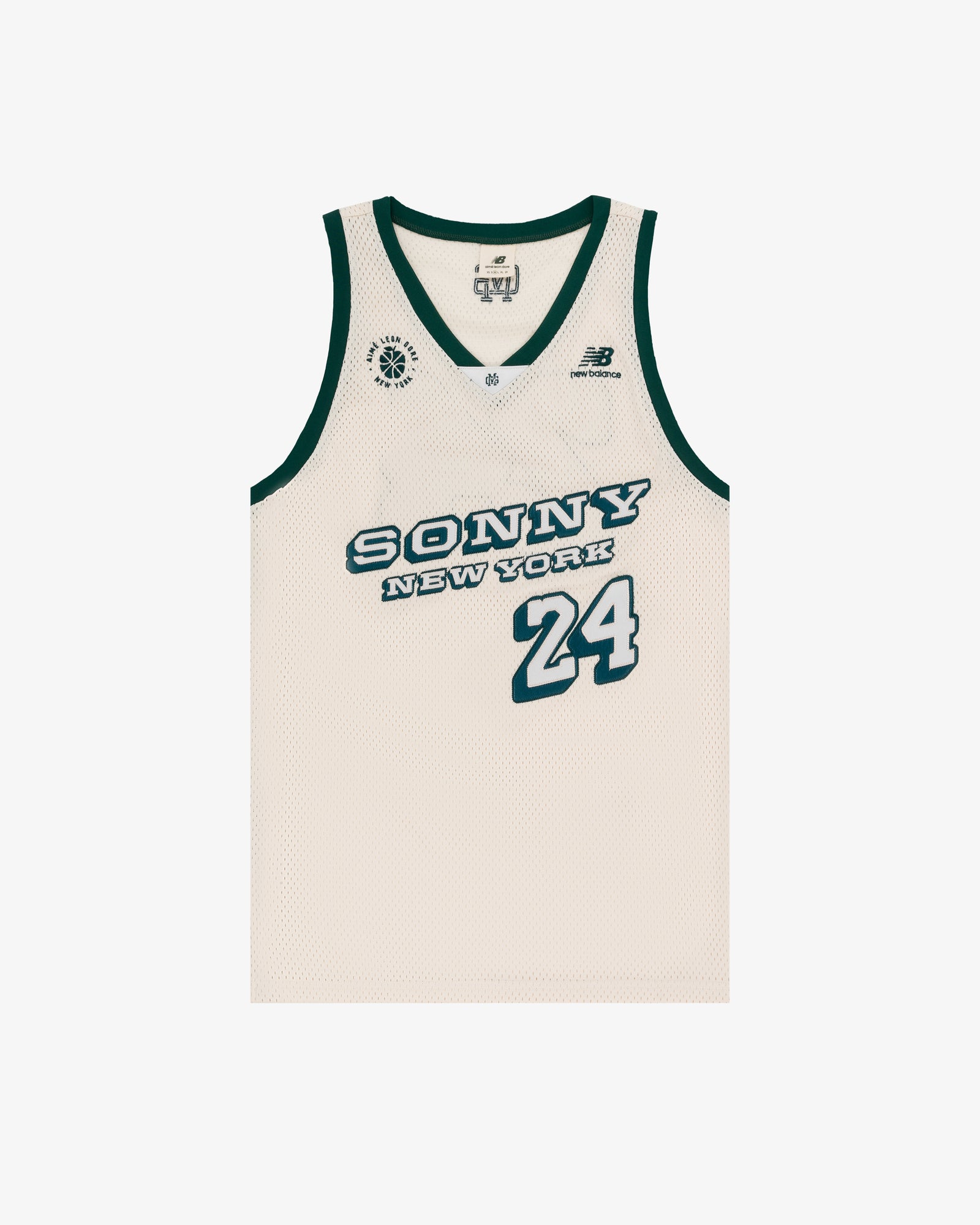 Cream ALD / New Balance SONNY NY IFTB Jersey with green trim and number 24 printed on the front in green.