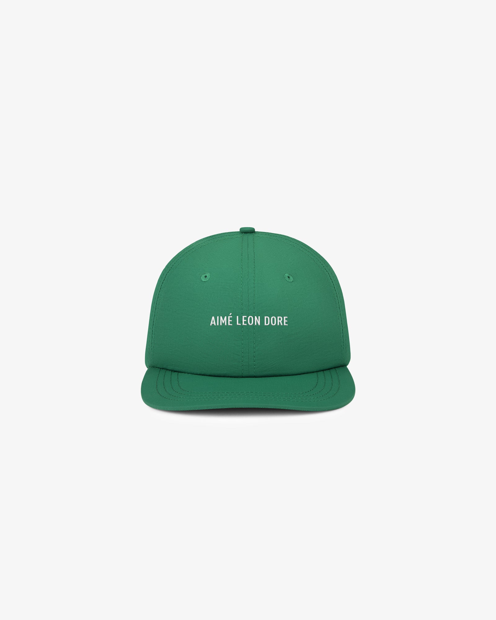 Green Nylon Sport Hat with AIMÉ LEON DORE text in white, shown on a plain white background.
