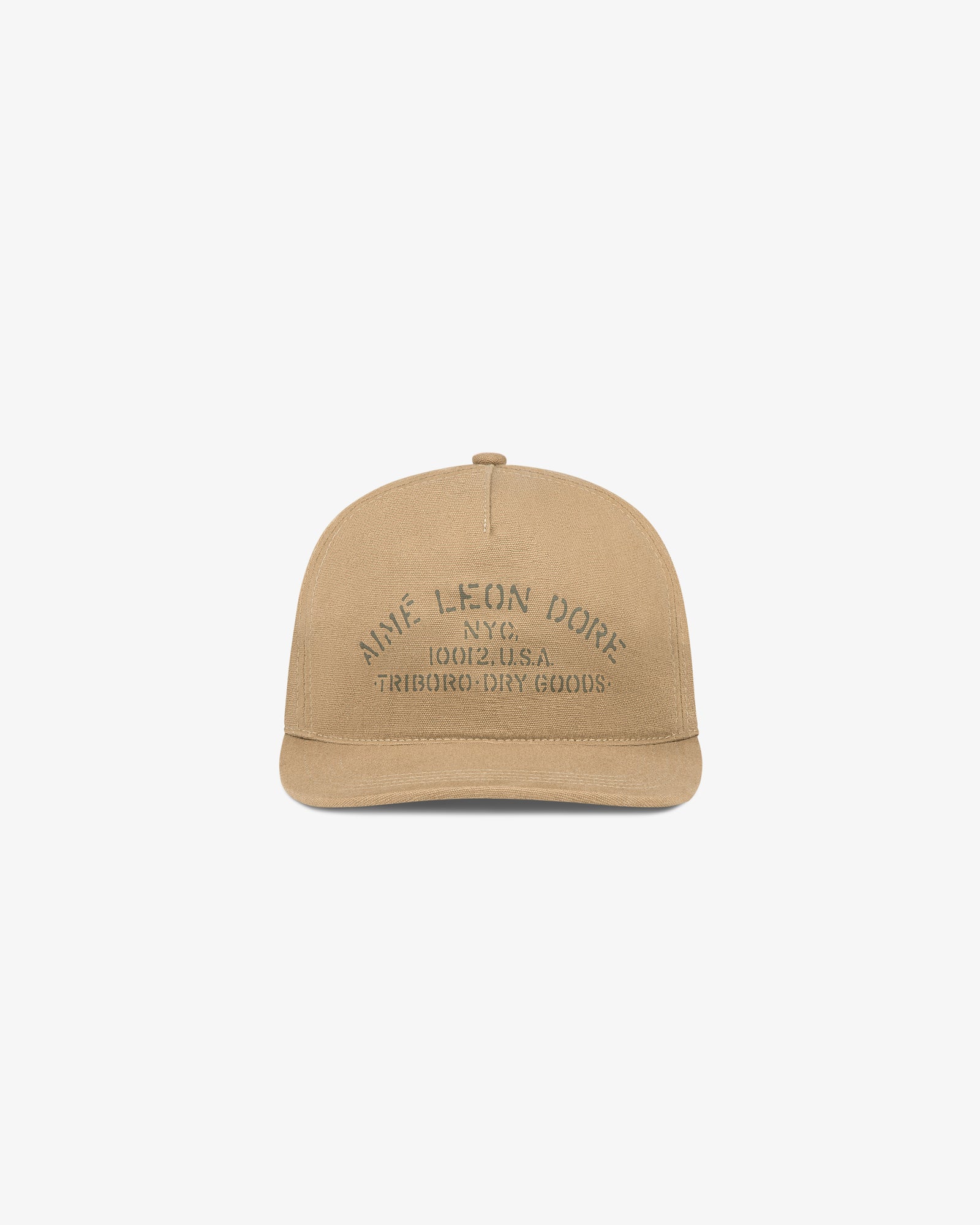 Tan Triborough Dry Goods Hat by Aimé Leon Dore with NYC embroidery, displayed on a plain background.