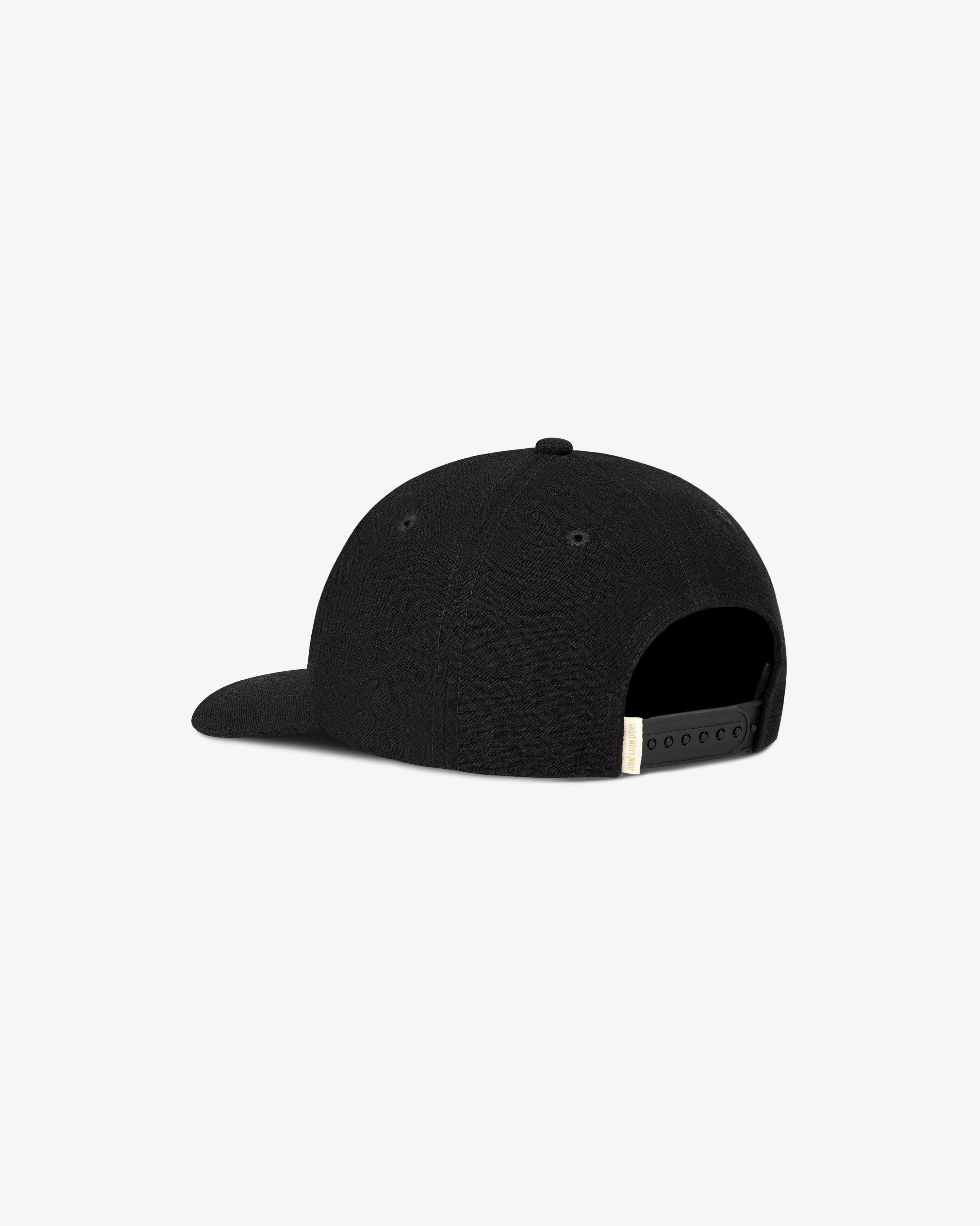 Aimé Campus Hat in black, viewed from the back with its adjustable strap clearly visible.