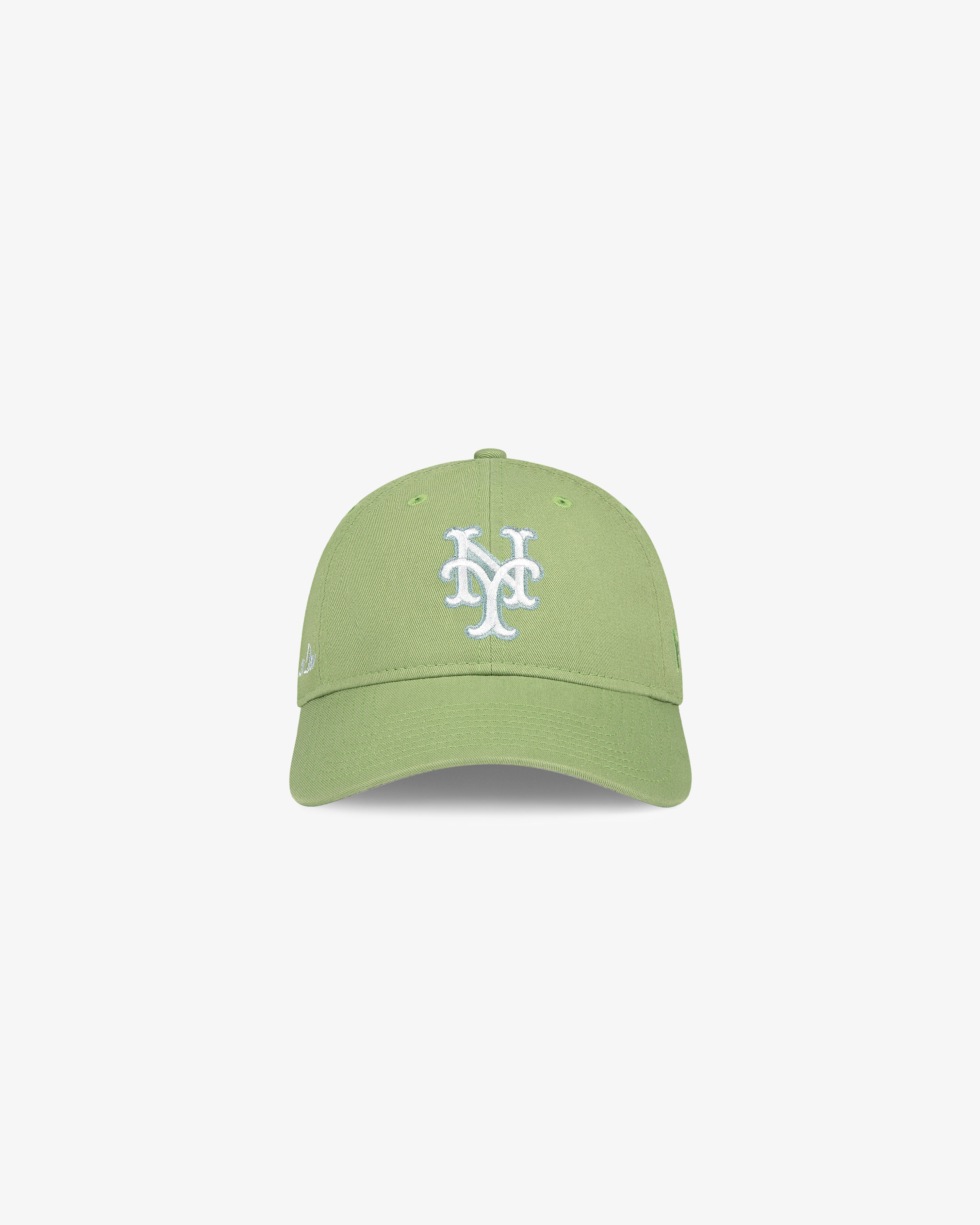 ALD / New Era Mets Ballpark Hat in light green with a white NY logo, front view on a white background.