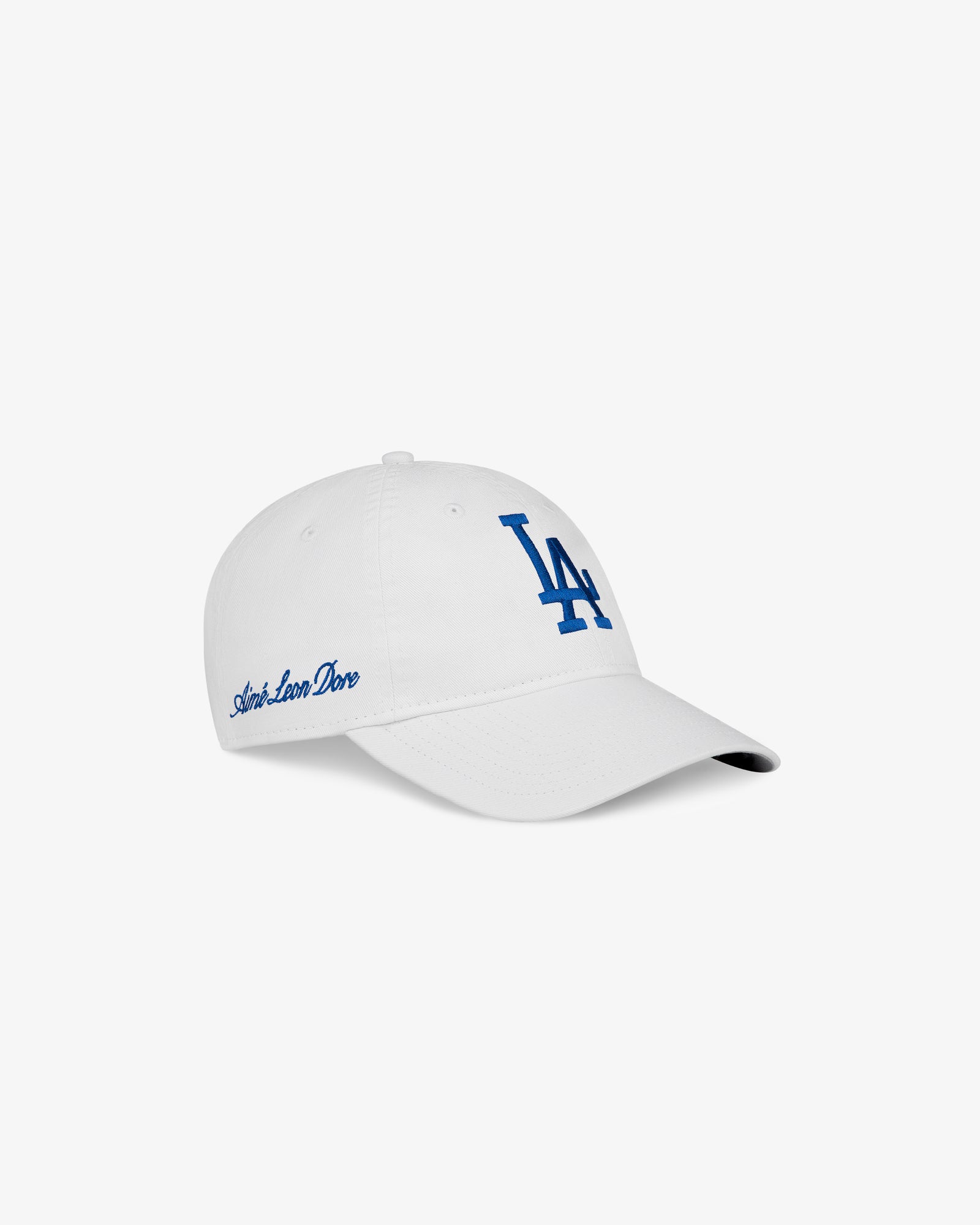 ALD / New Era Dodgers Ballpark Hat: white cap with blue LA initials and André Leon Dore script on the side.