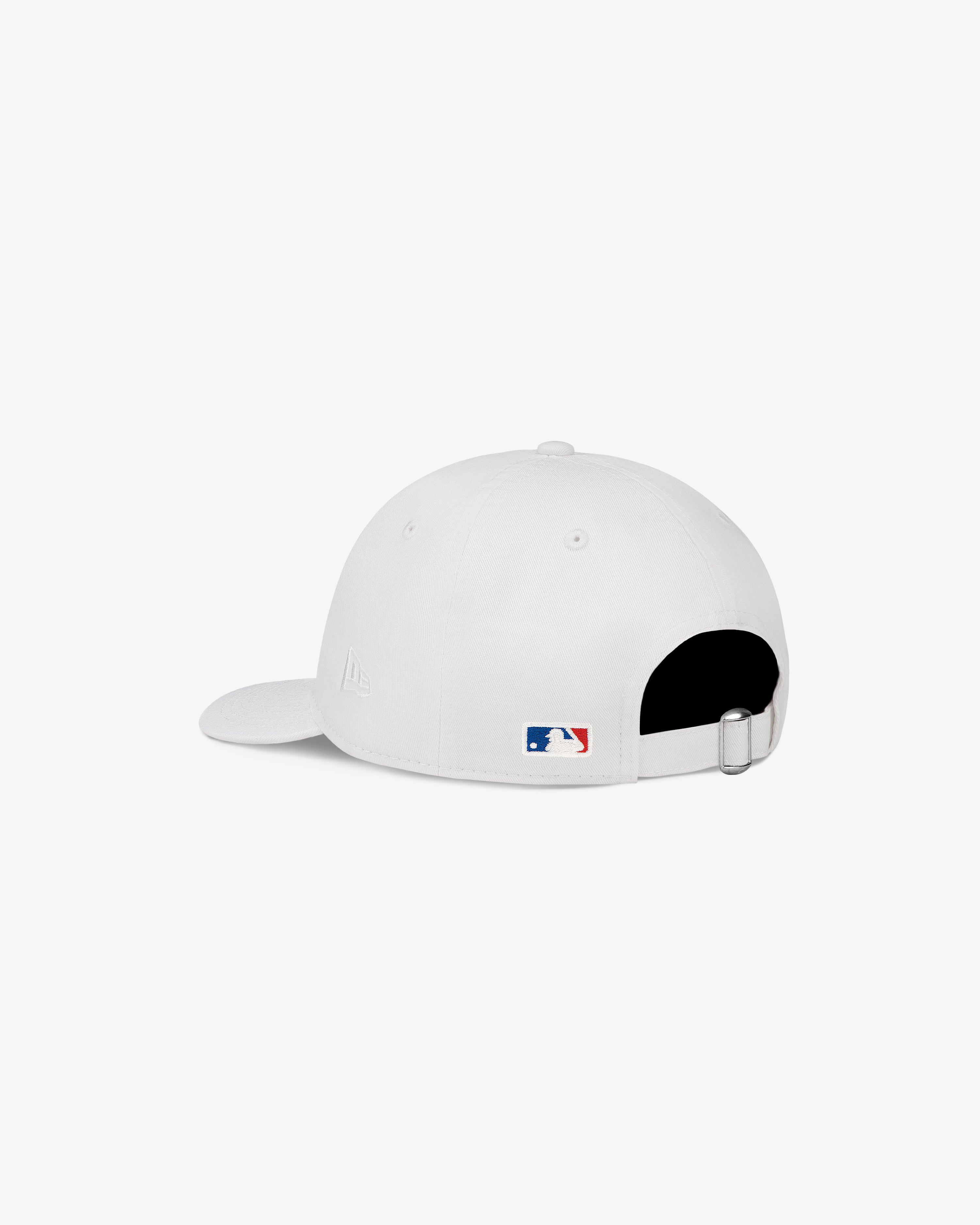ALD / New Era Dodgers Ballpark Hat shown from the back with MLB logo and adjustable strap with metal buckle.