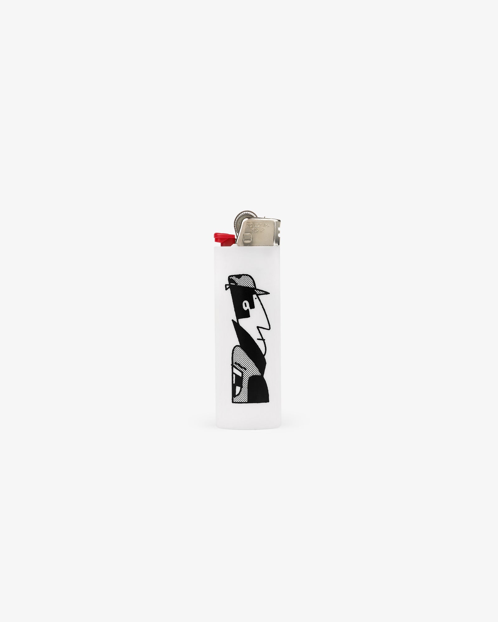 Caricature Lighter: white with a black abstract face illustration on a plain white background.