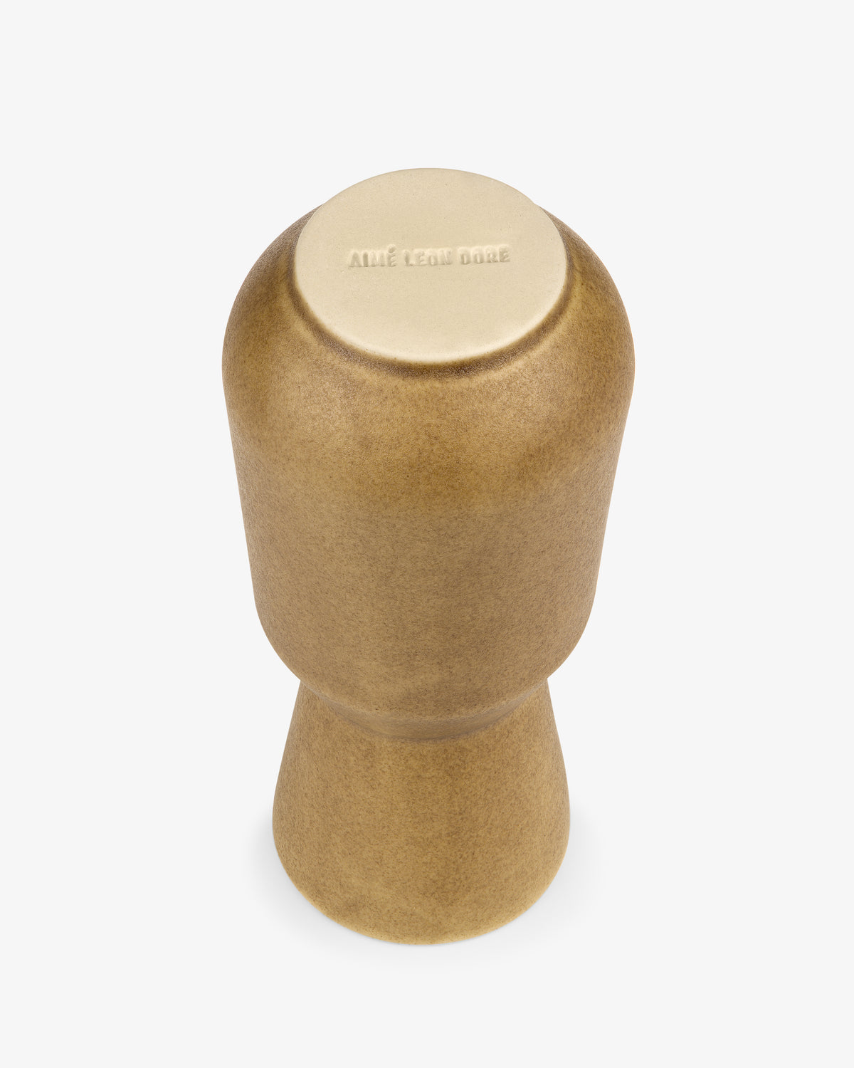 A cylindrical, gold-toned Queens Crest Artisanal Vase with a flared top and base, embossed with ALLÉ ICON GOLD.