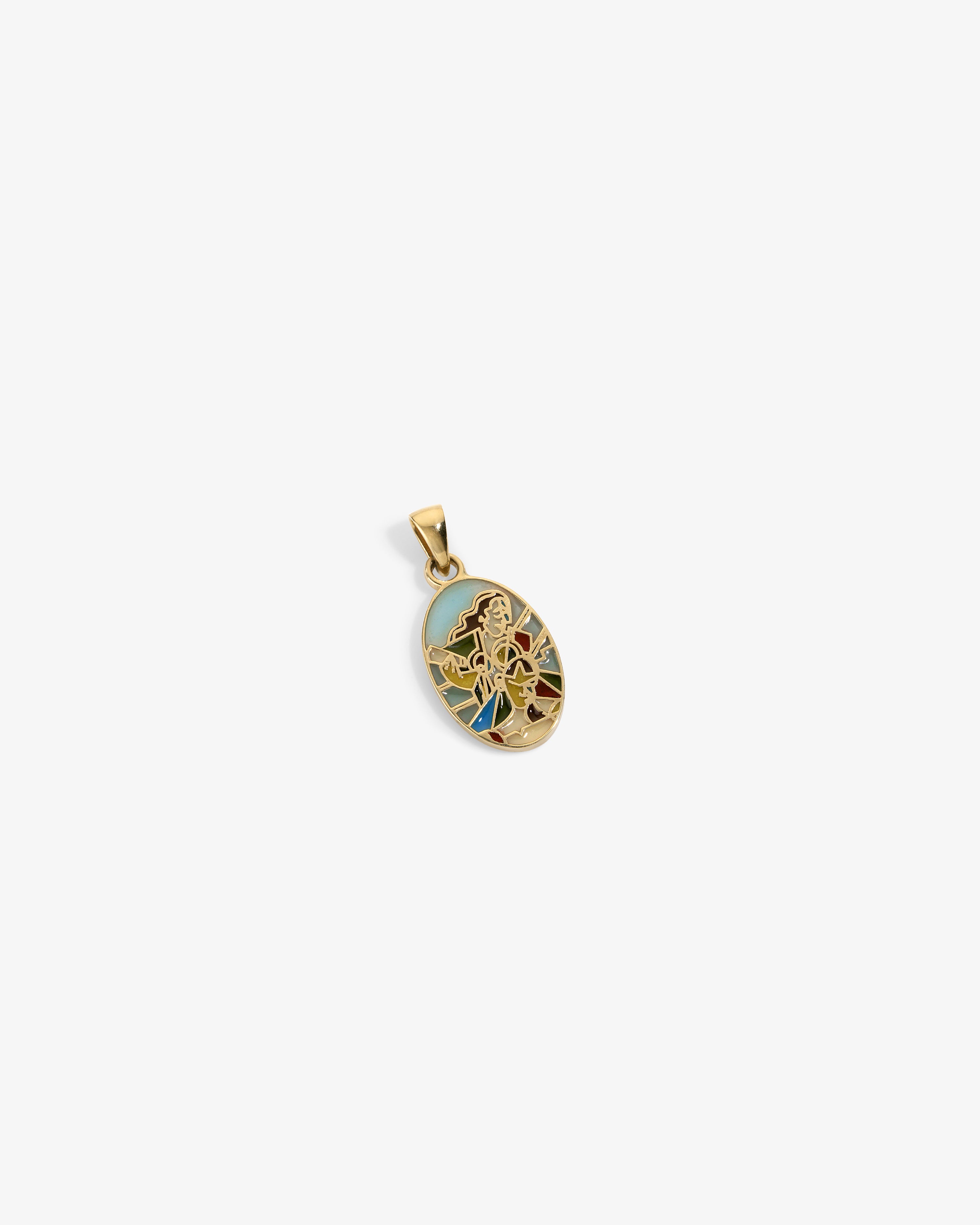 14Kt Gold Molina Pendant with multicolored enamel floral accents, displayed on a white background.