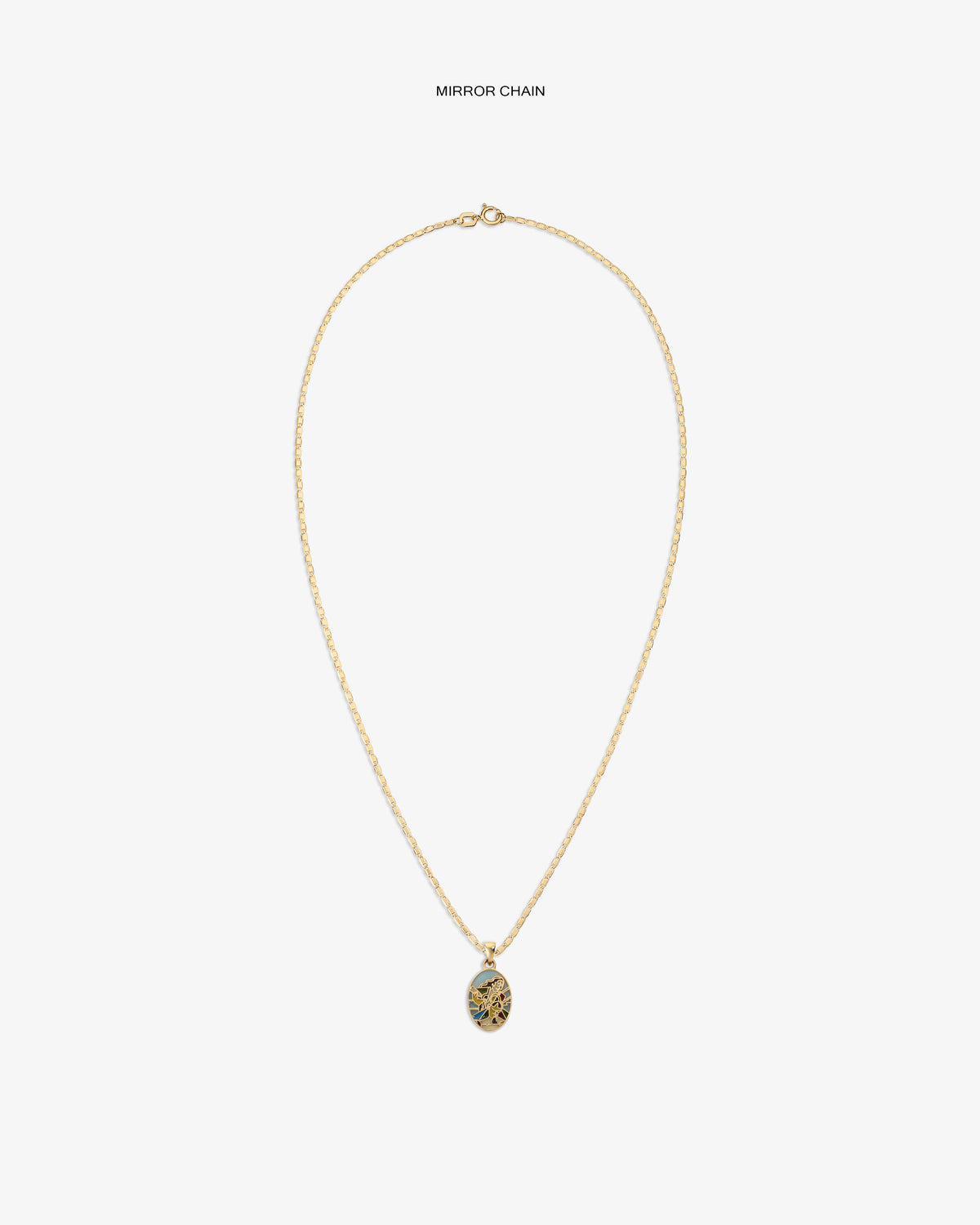 14Kt Gold Molina Pendant featuring a twisted chain and ornate oval charm, shown on a plain white background.