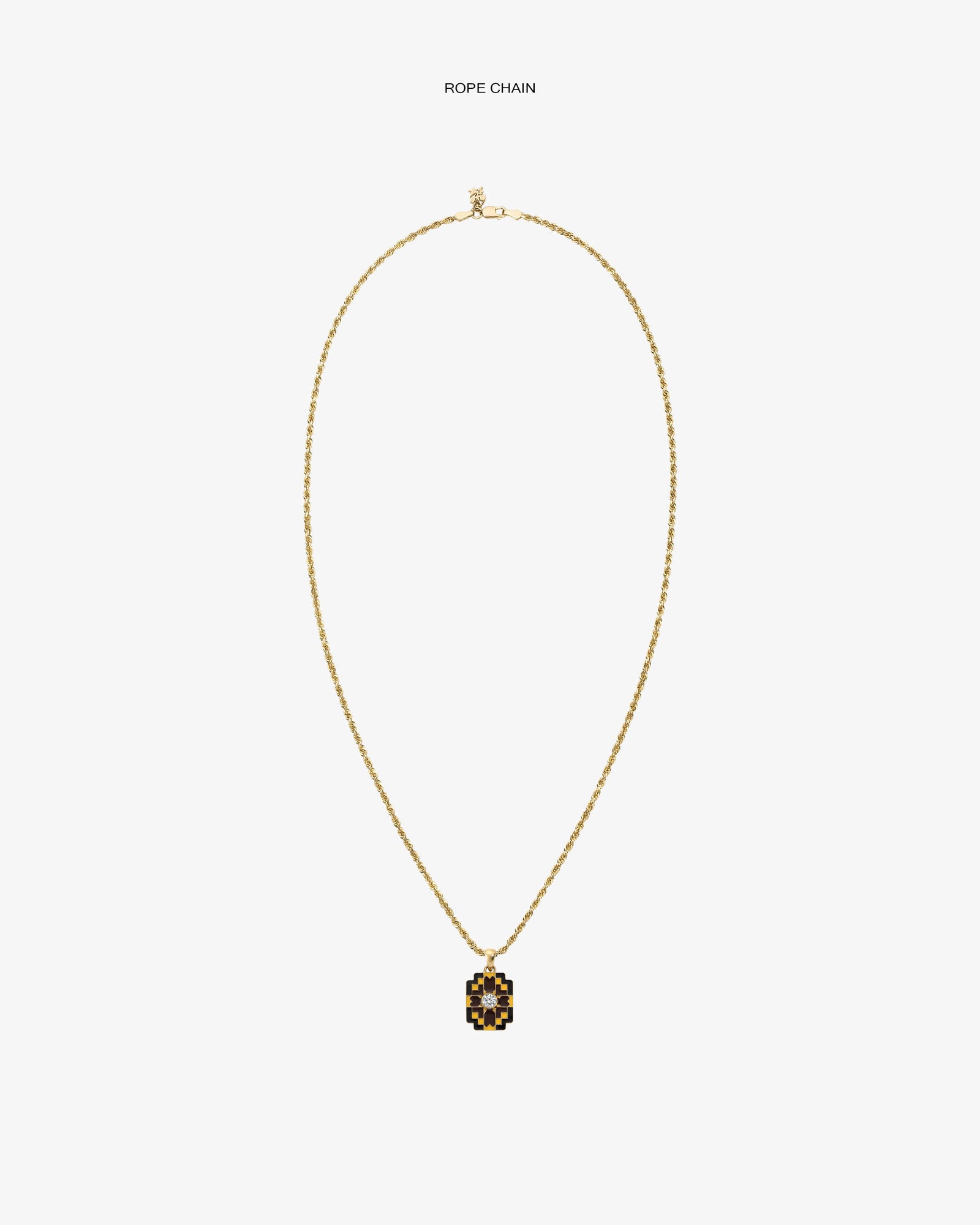 Diamond Mosaic Pendant on a gold rope chain necklace, displayed against a plain white background.