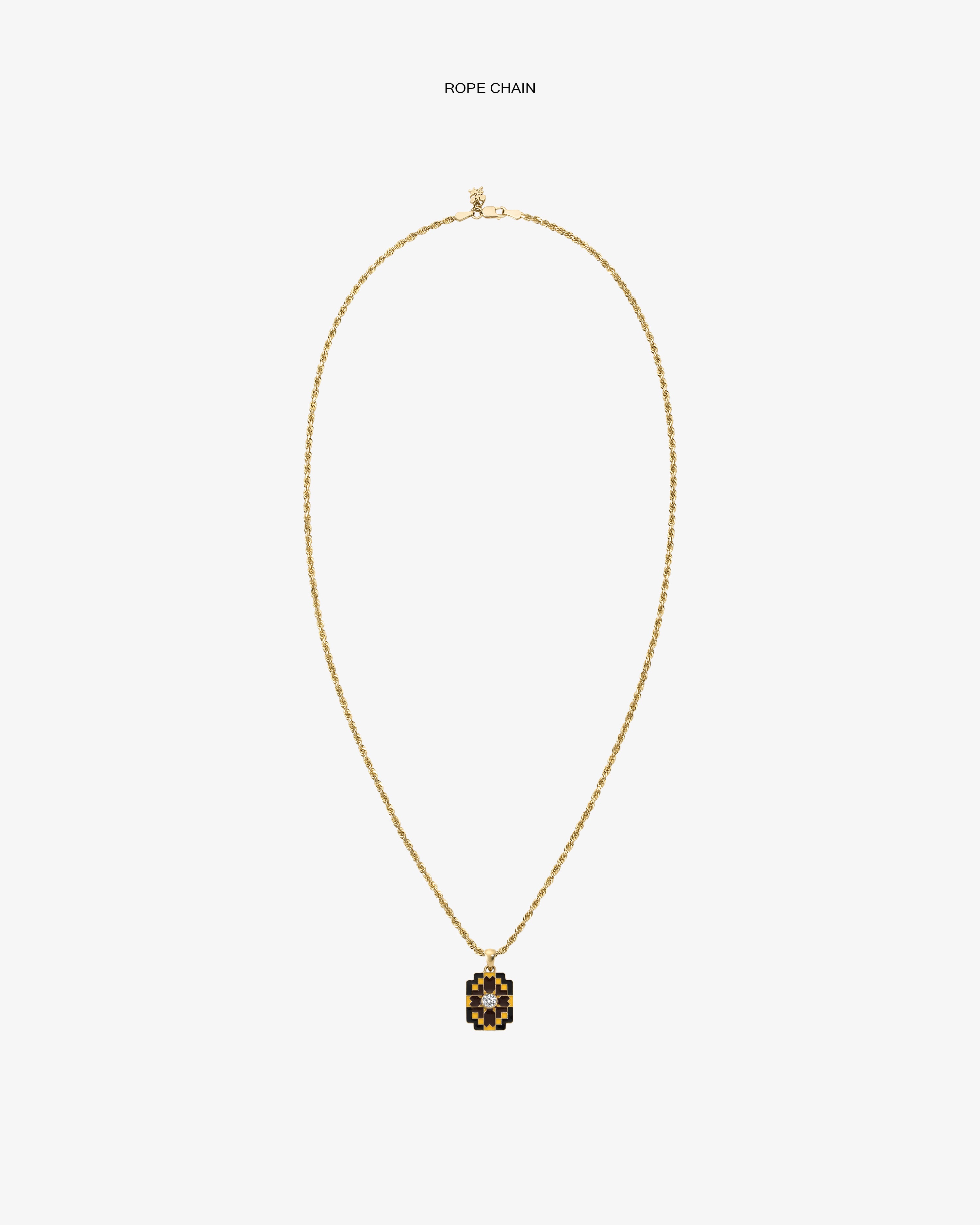 Diamond Mosaic Pendant on a gold rope chain necklace, displayed against a plain white background.