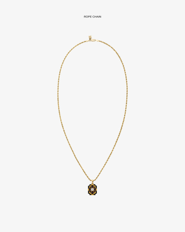 Diamond Mosaic Pendant on a gold rope chain necklace, displayed against a plain white background.