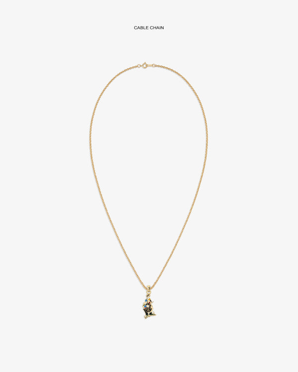 14Kt Gold Musician Pendant on a cable chain, shown centered on white background.