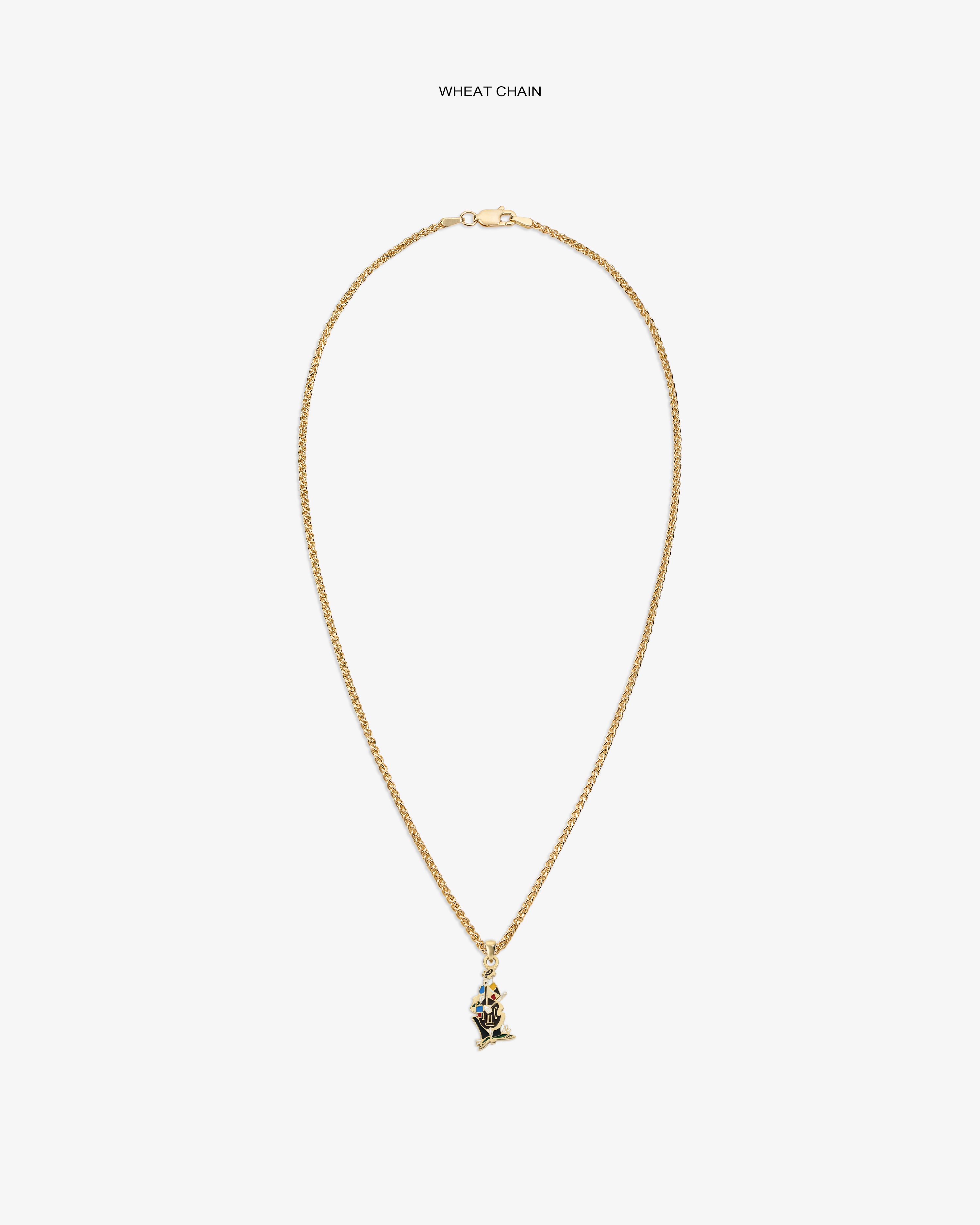 14Kt Gold Musician Pendant on a wheat chain, shown on a plain white background.