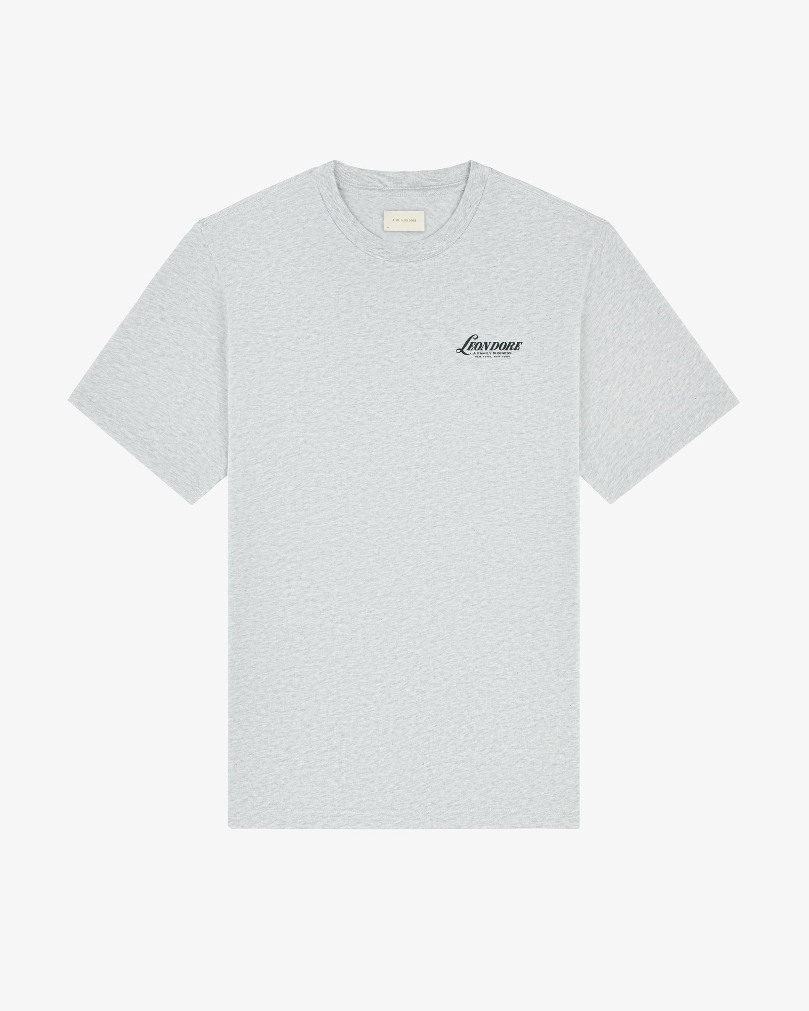 Light gray Leon Dore Tee with black Loverose script on the left chest.