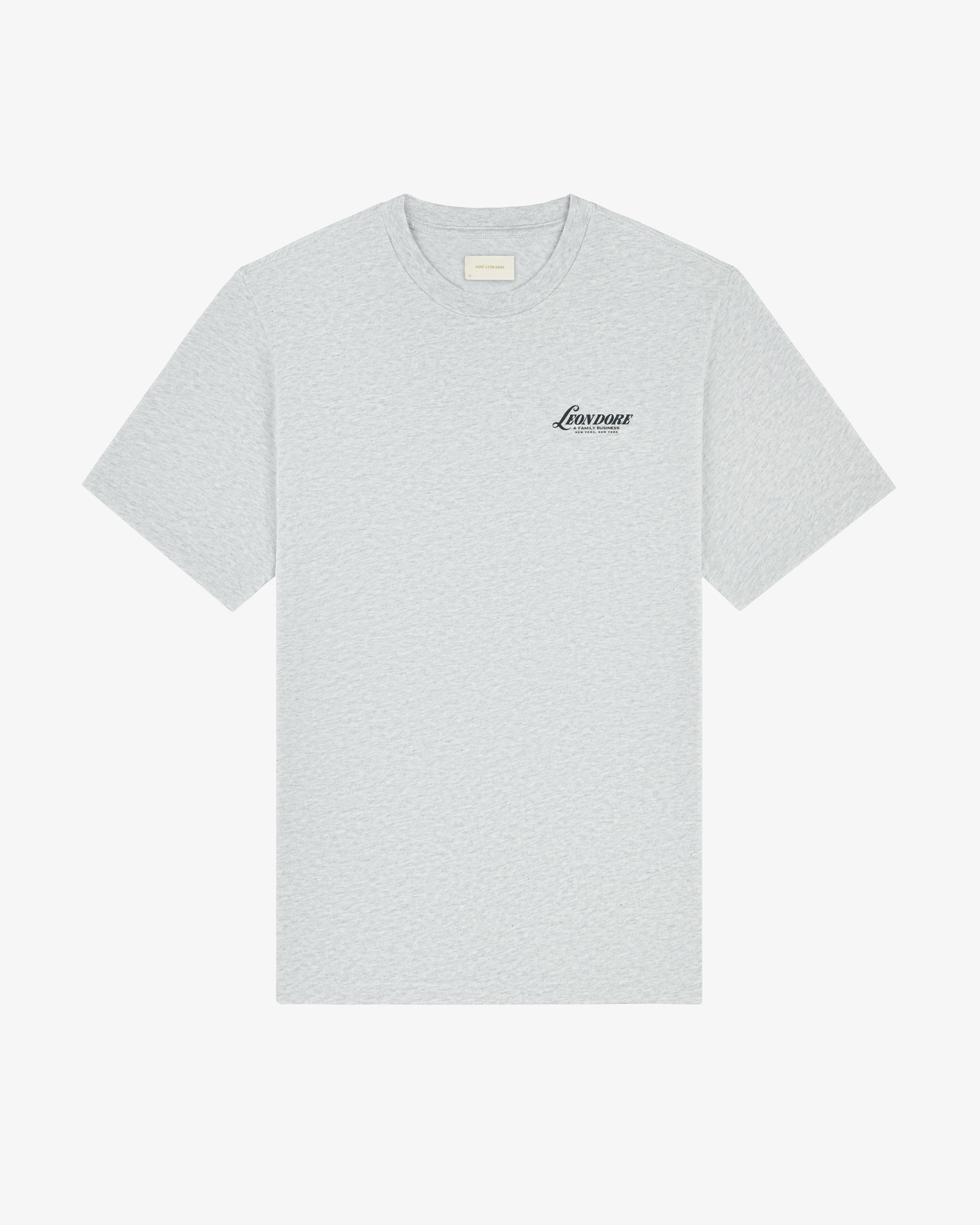 Light gray Leon Dore Tee with black Loverose script on the left chest.
