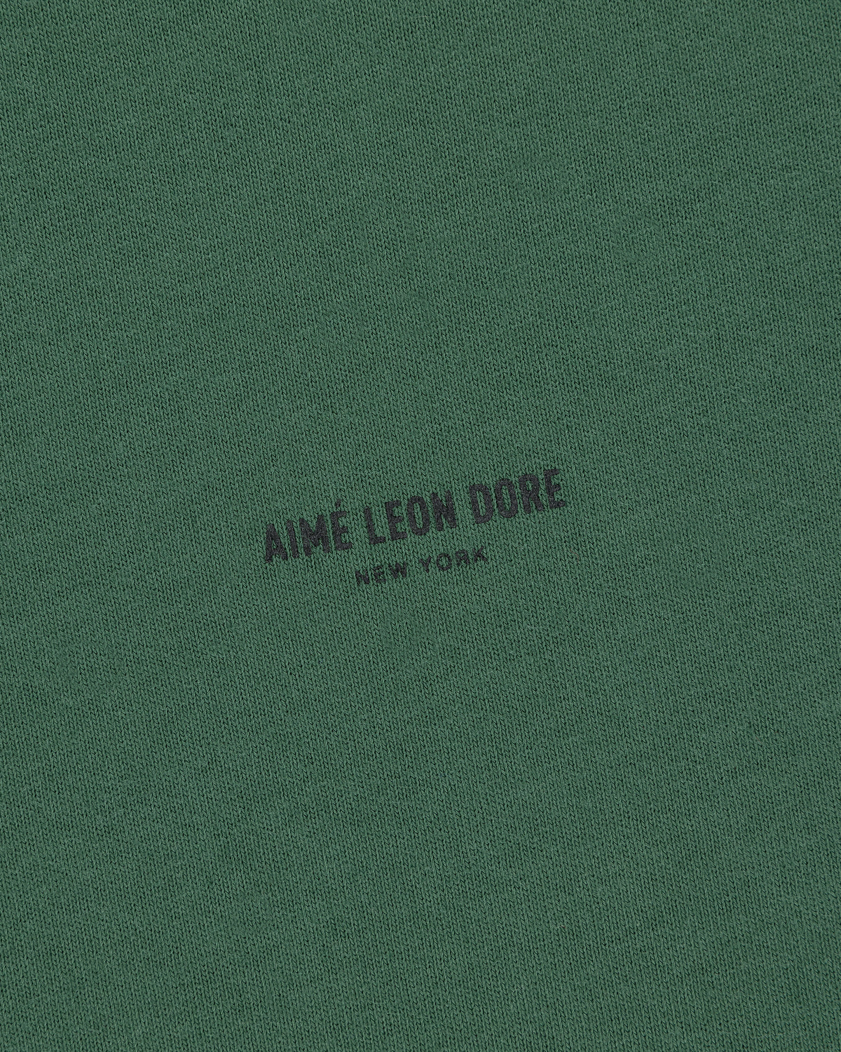 Green Micro Logo Tee with small black "AIMÉ LEON DORE NEW YORK" text printed in the center.