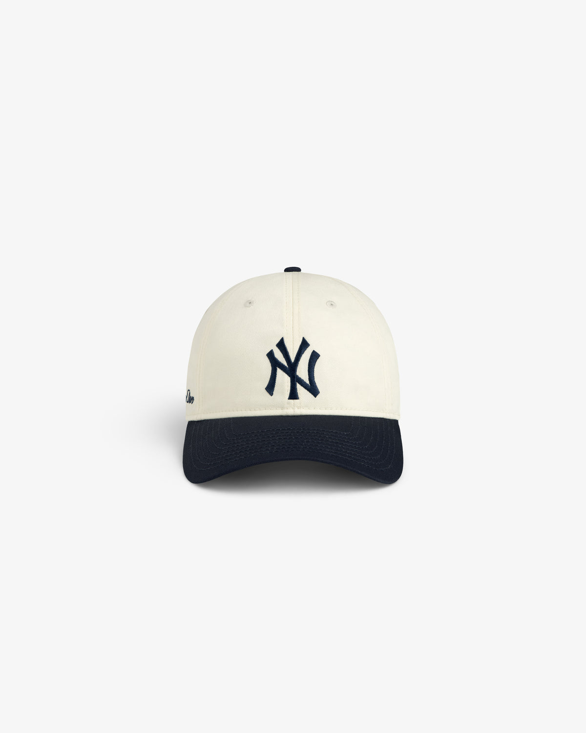 ALD / New Era Yankees Ballpark Hat: front view, white cap with black brim and black NY logo.
