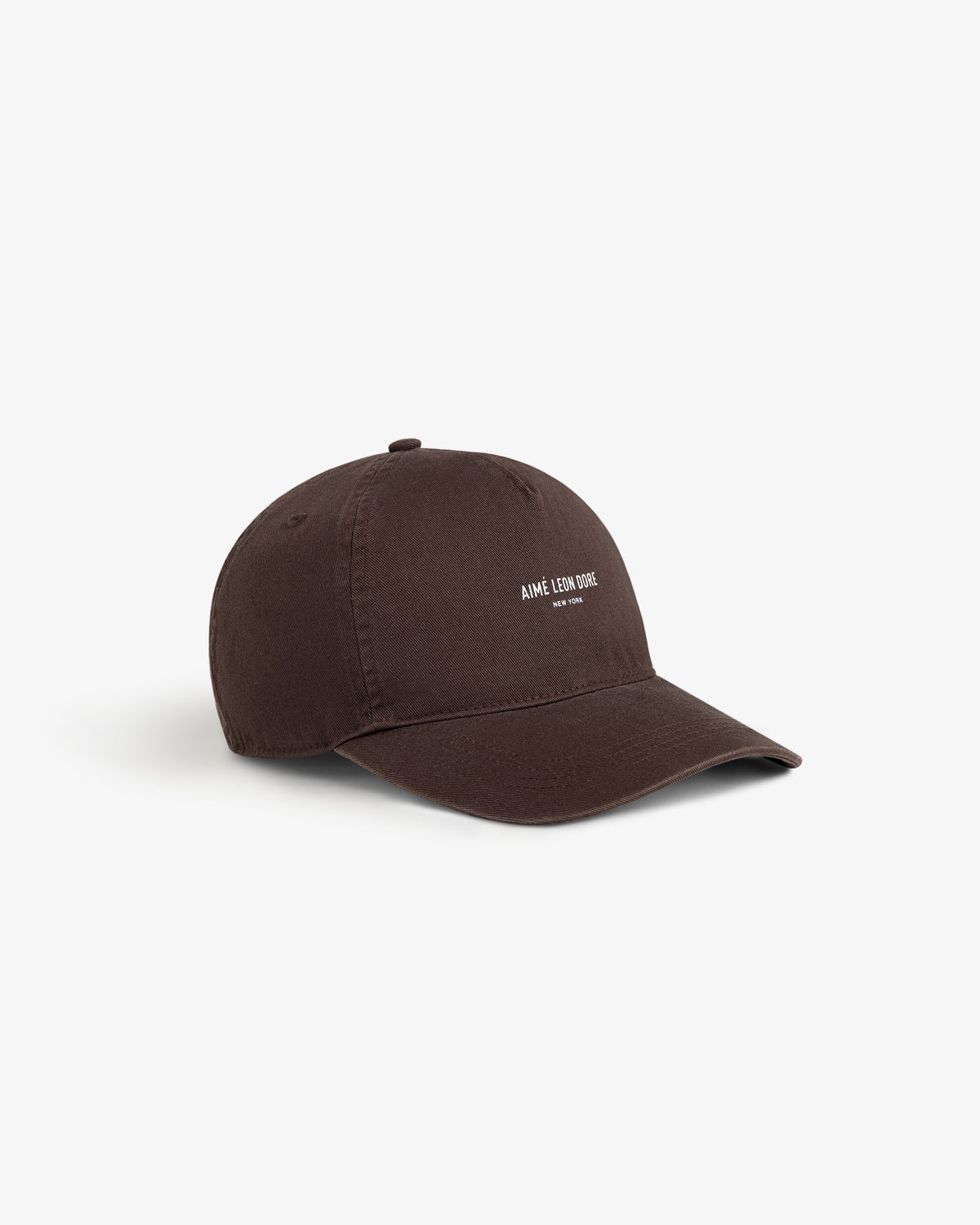 A brown Micro Logo Hat with white embroidered text on the front, shown against a plain white background.
