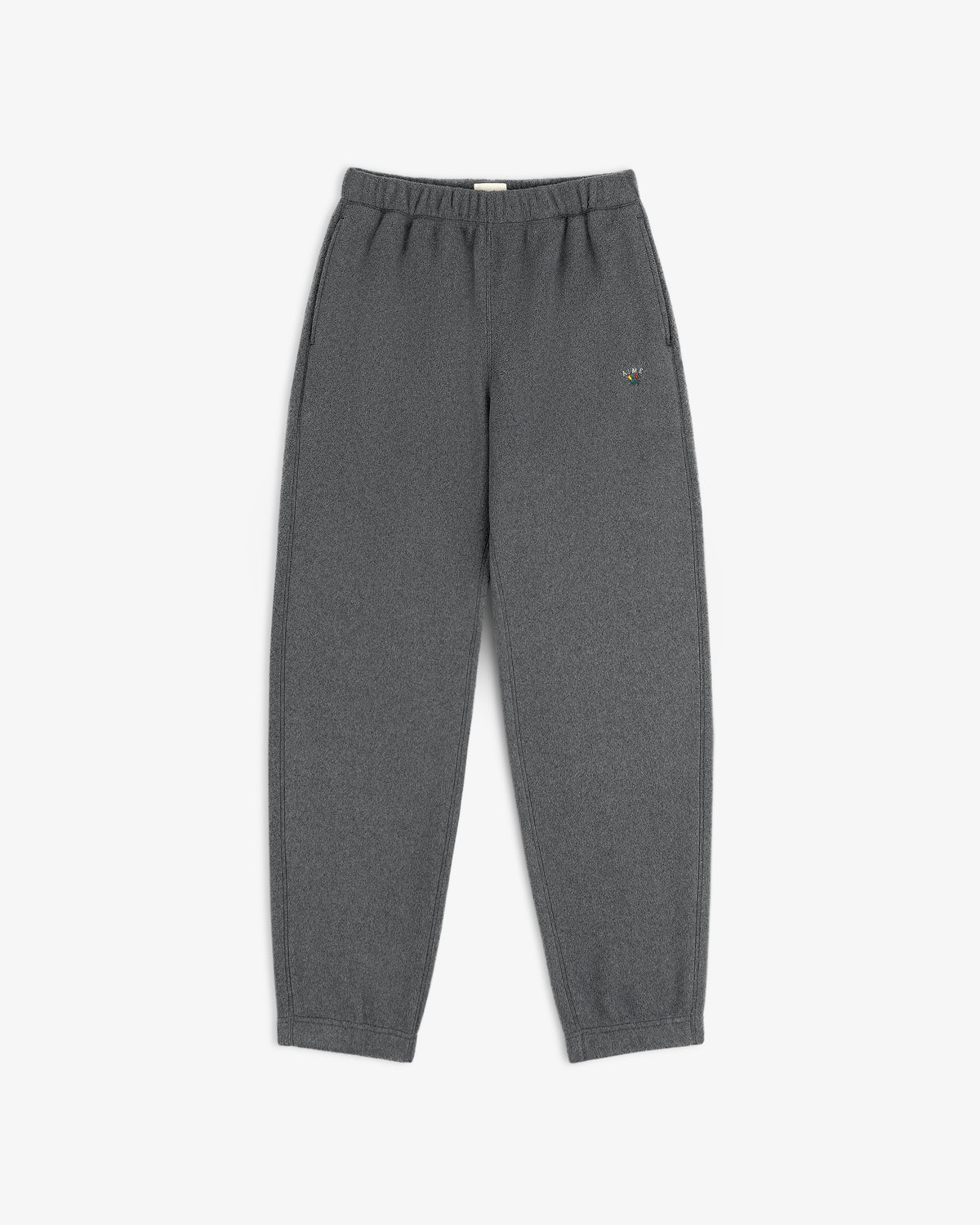 Crest Fleece Sweatpant in gray with elastic waist and cuffs, laid flat on a white background.
