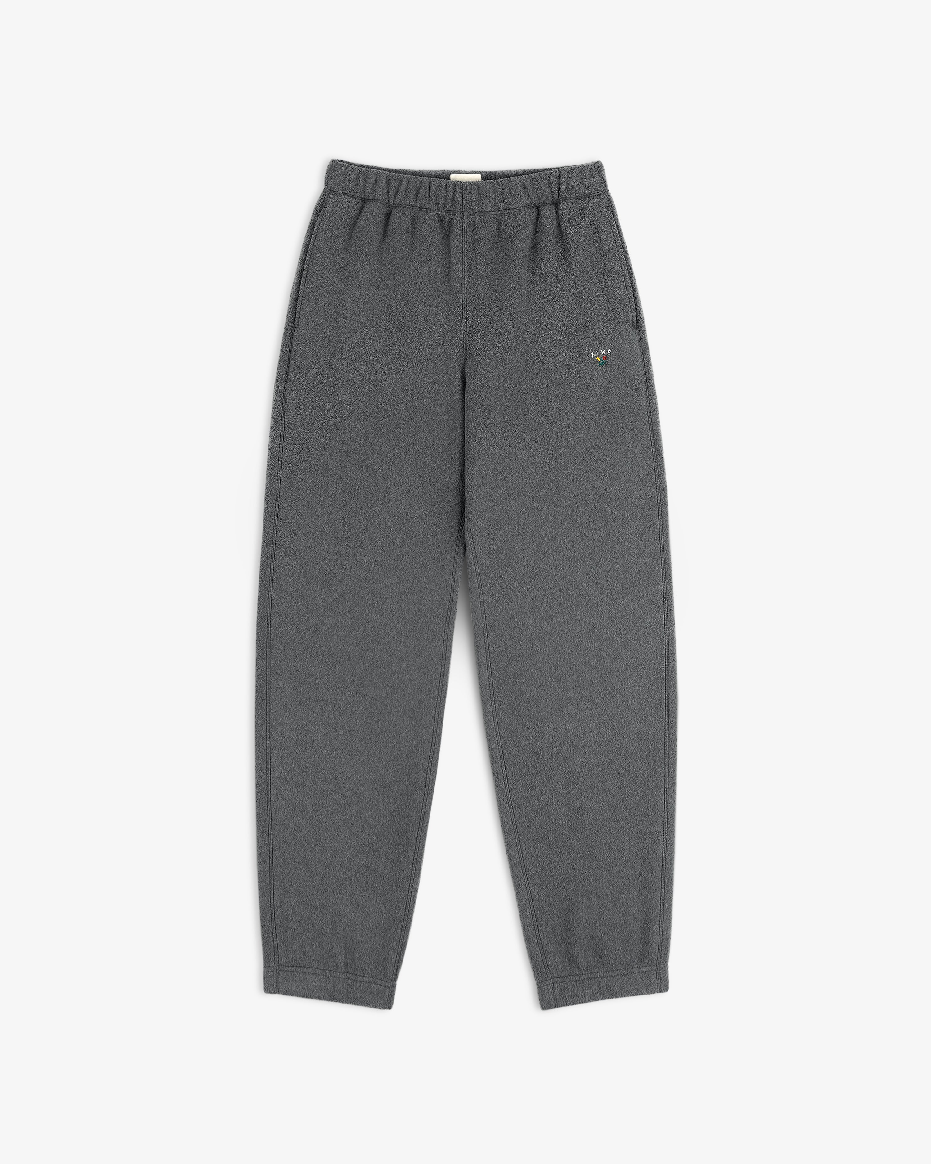 Crest Fleece Sweatpant in gray with elastic waist and cuffs, laid flat on a white background.