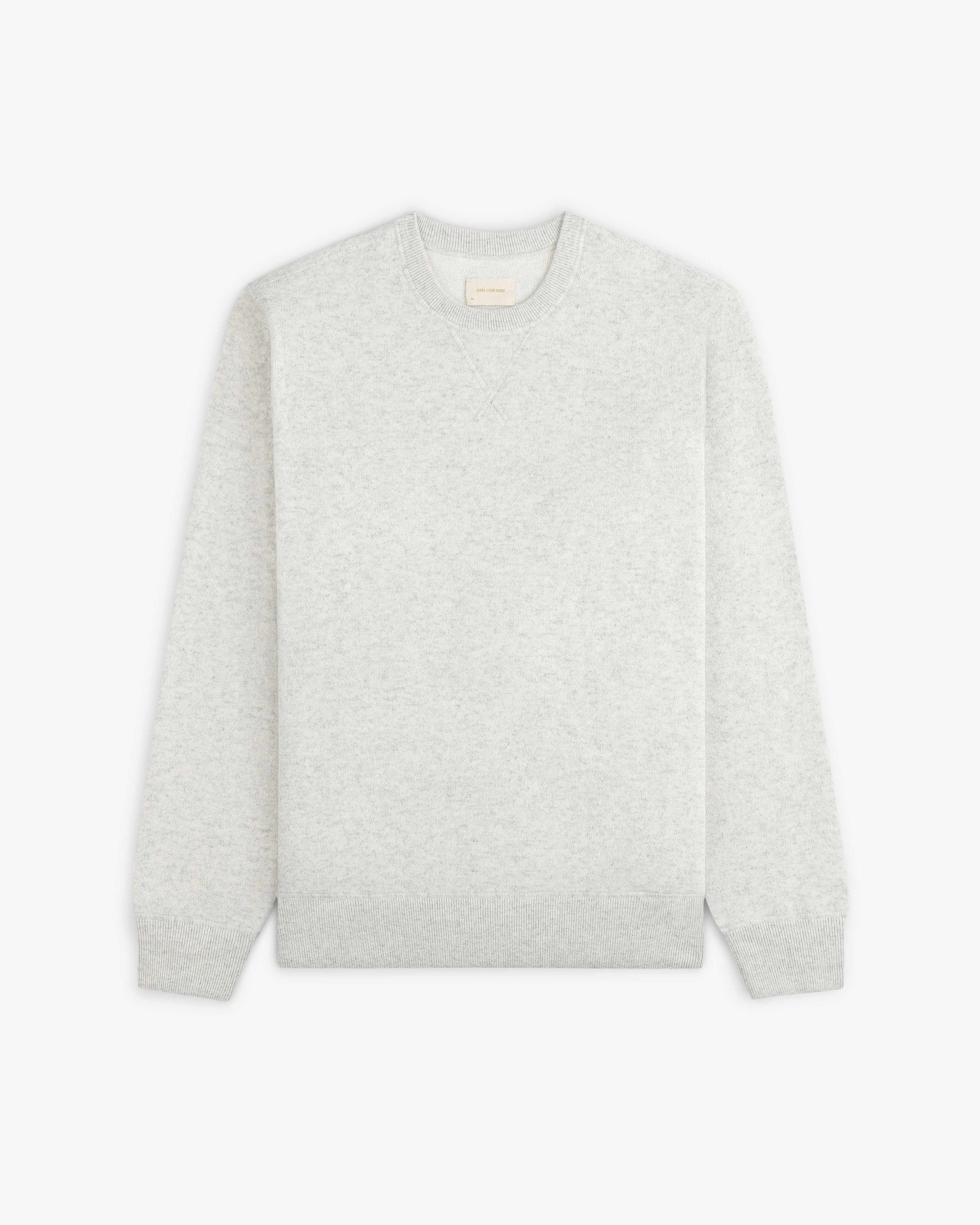 Pavilion Cashmere Crewneck Sweatshirt in light gray, long sleeves, displayed flat on a white background.