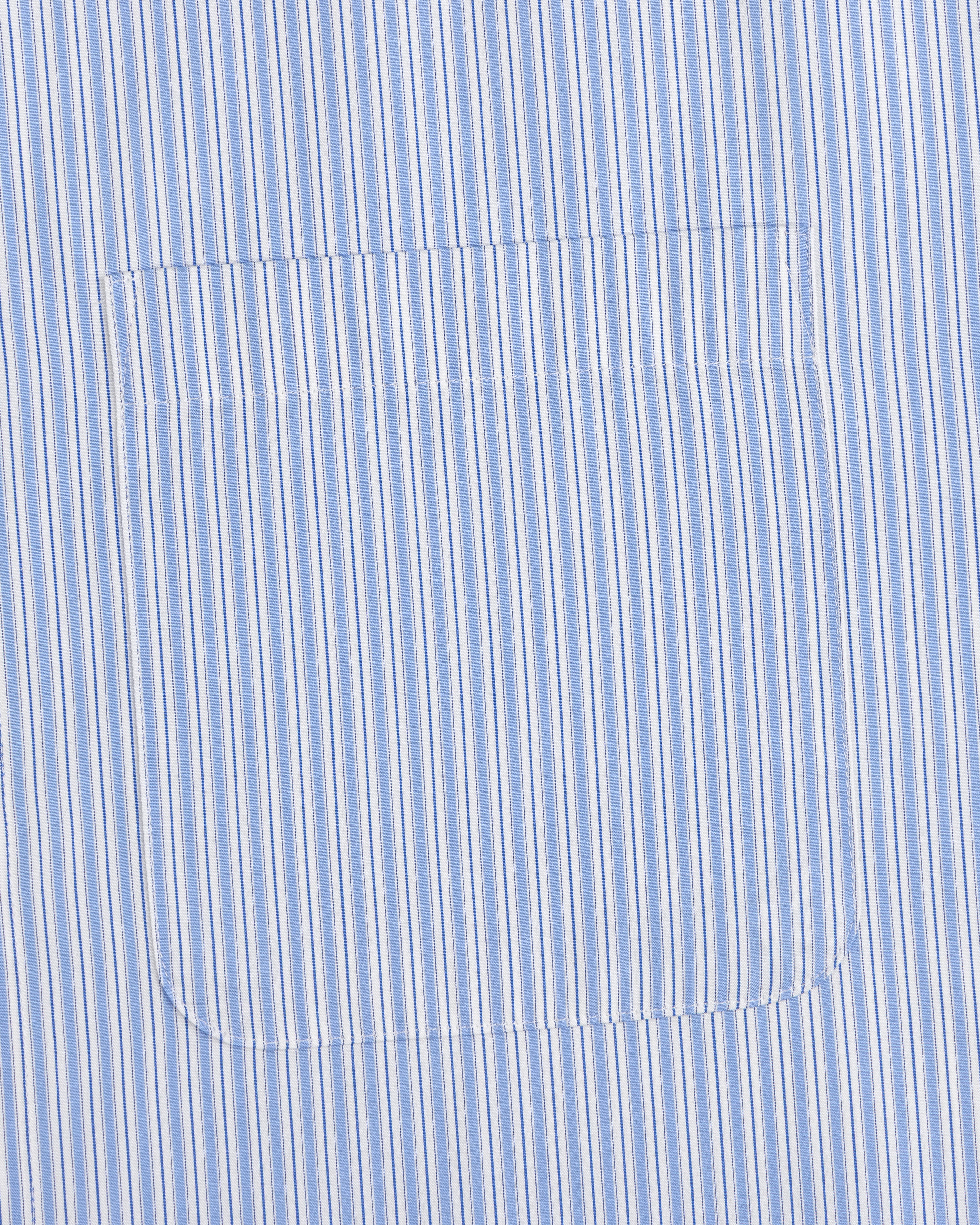 Light blue/white vertical striped pocket on matching Poplin Casual Shirt, neatly sewn for a polished look.
