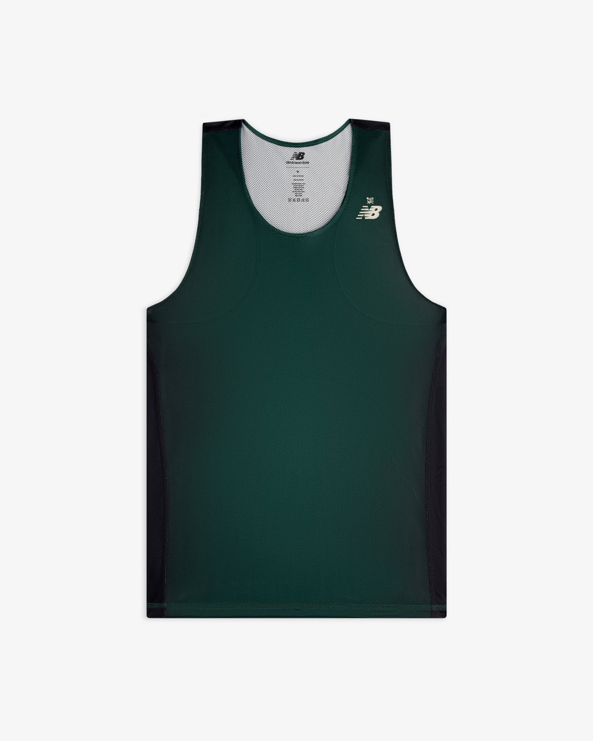 ALD / New Balance Running Gradient Singlet in dark green with black sides and small logo on left chest.