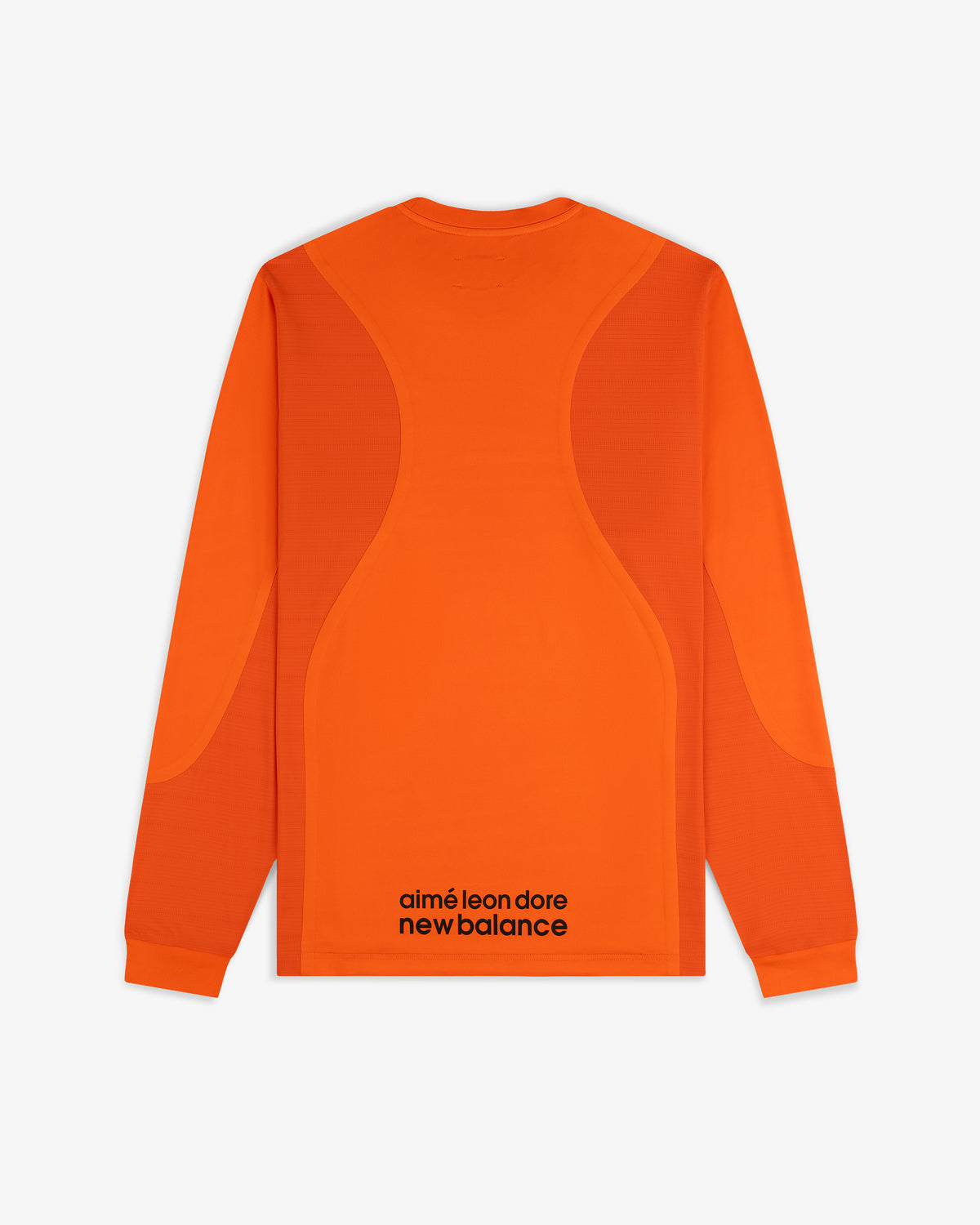 Bright orange ALD / New Balance Performance Long-Sleeve Tee with black text on the lower back.