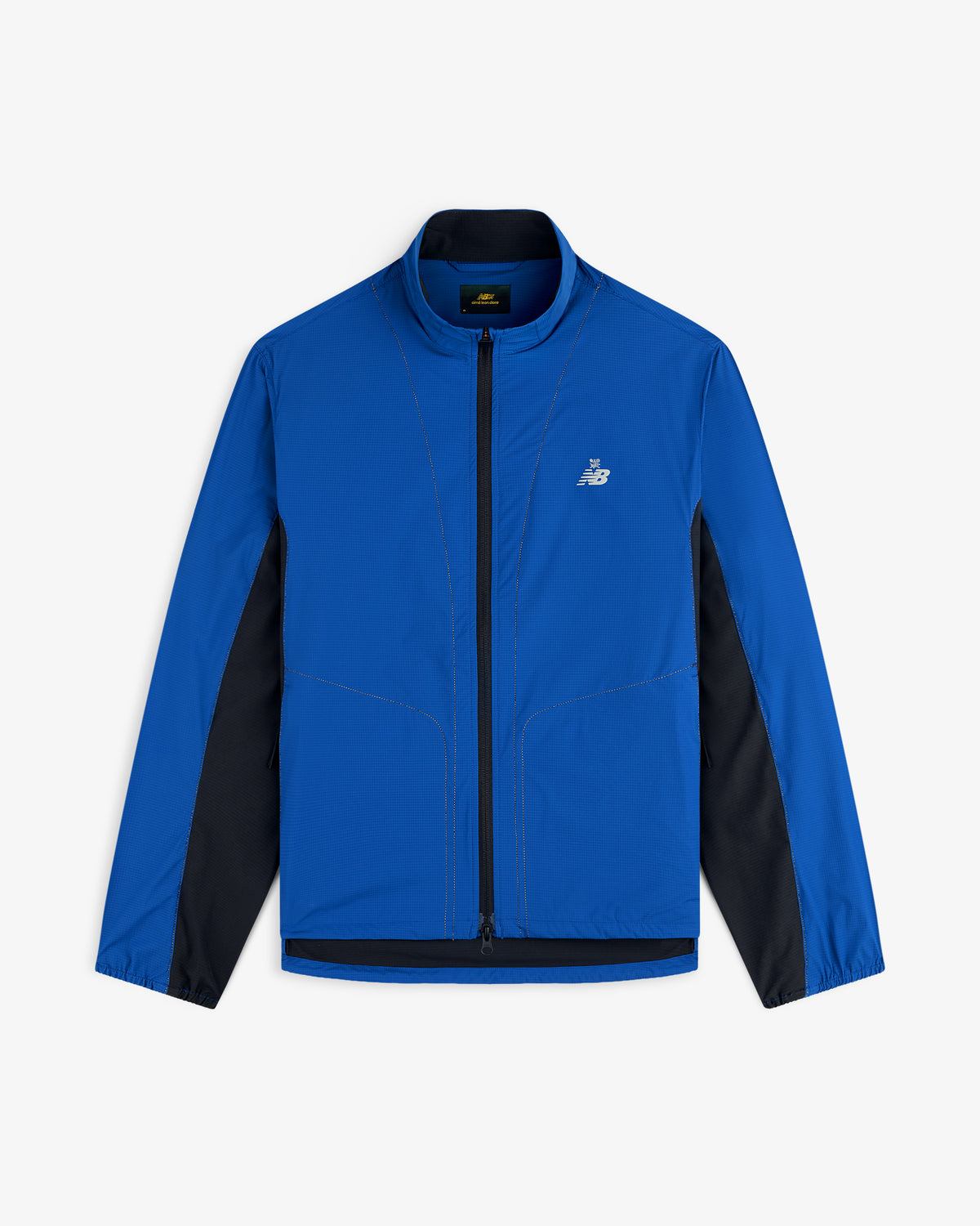ALD / New Balance Performance Nylon Jacket, blue and black zip-up with long sleeves and chest logo.