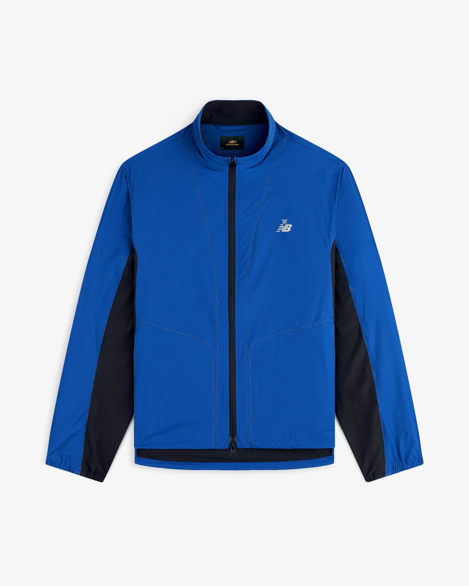ALD / New Balance Performance Nylon Jacket, blue and black zip-up with long sleeves and chest logo.